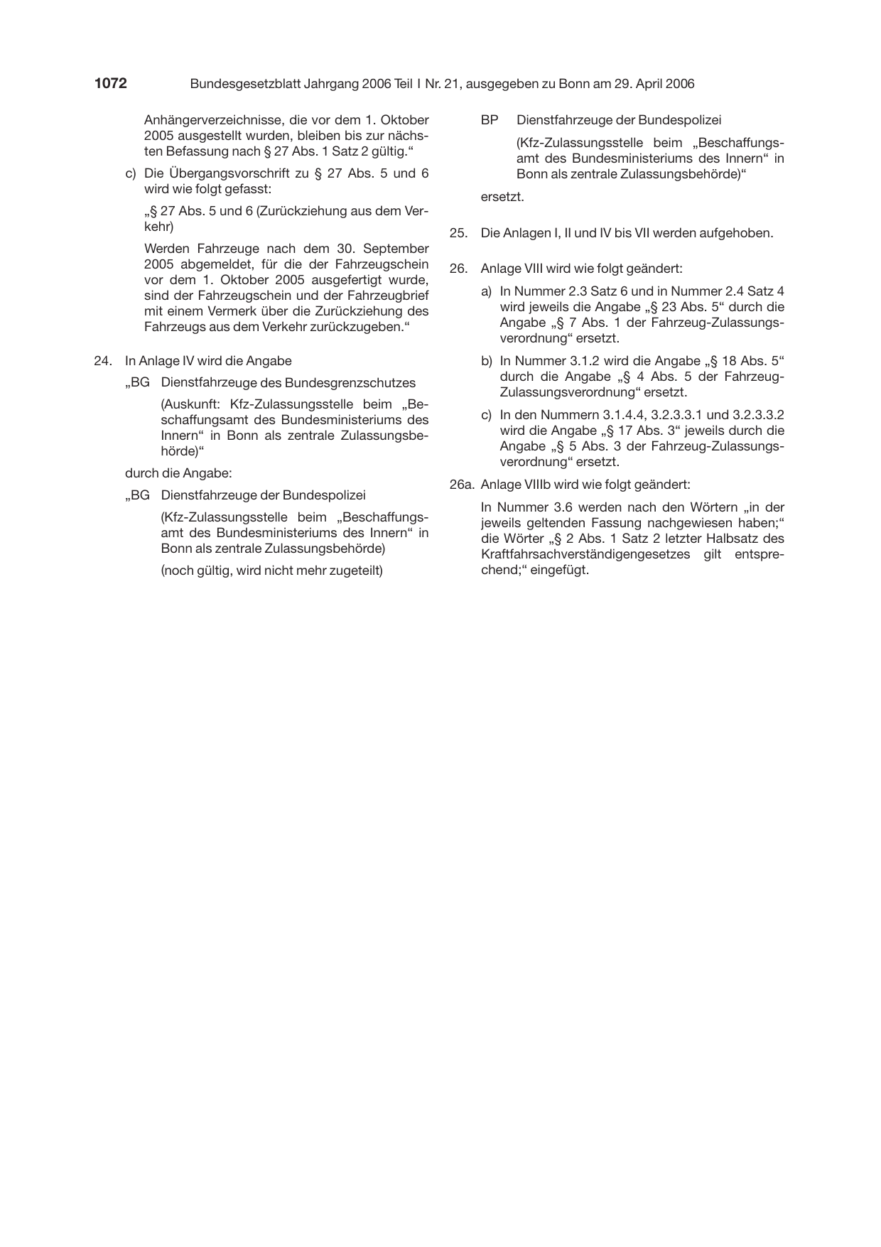 BGBl. 2006, Seite 1072 — Originalseite als Abbildung