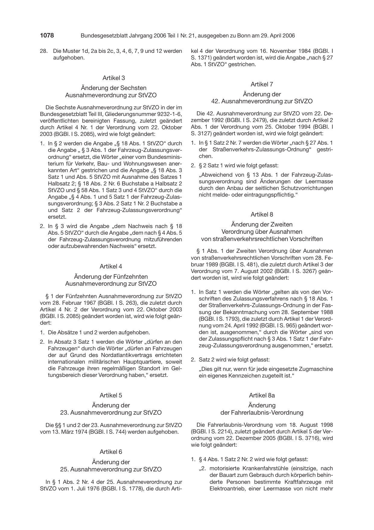 BGBl. 2006, Seite 1078 — Originalseite als Abbildung