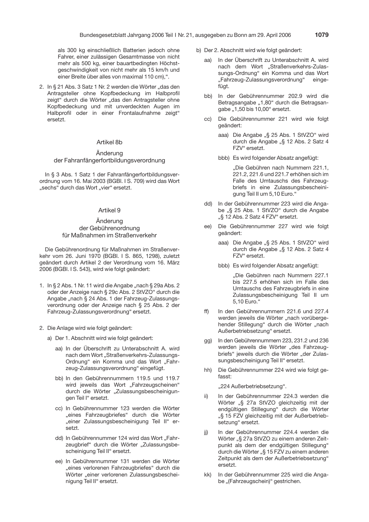 BGBl. 2006, Seite 1079 — Originalseite als Abbildung