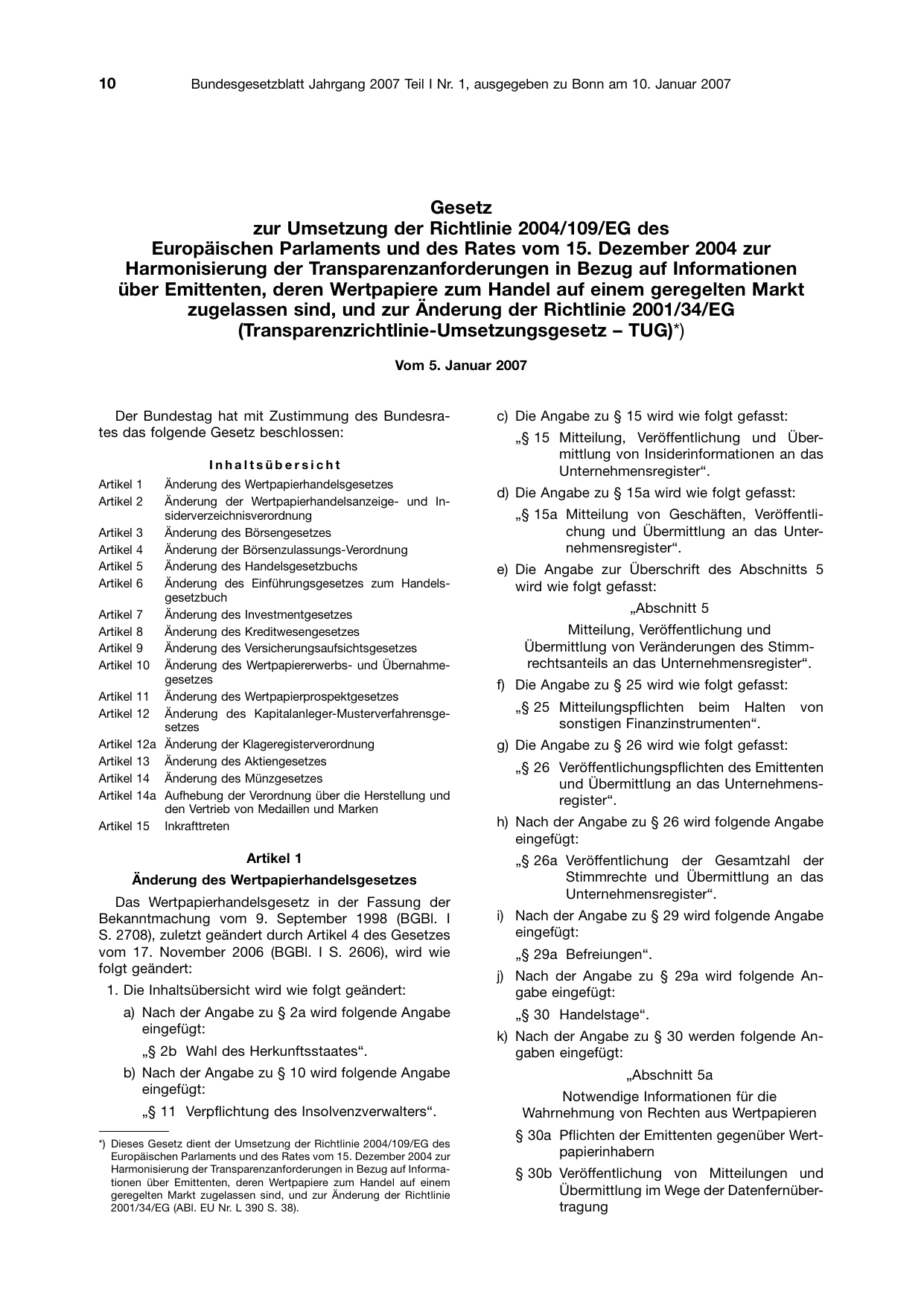 BGBl. 2007, Seite 10 — Originalseite als Abbildung