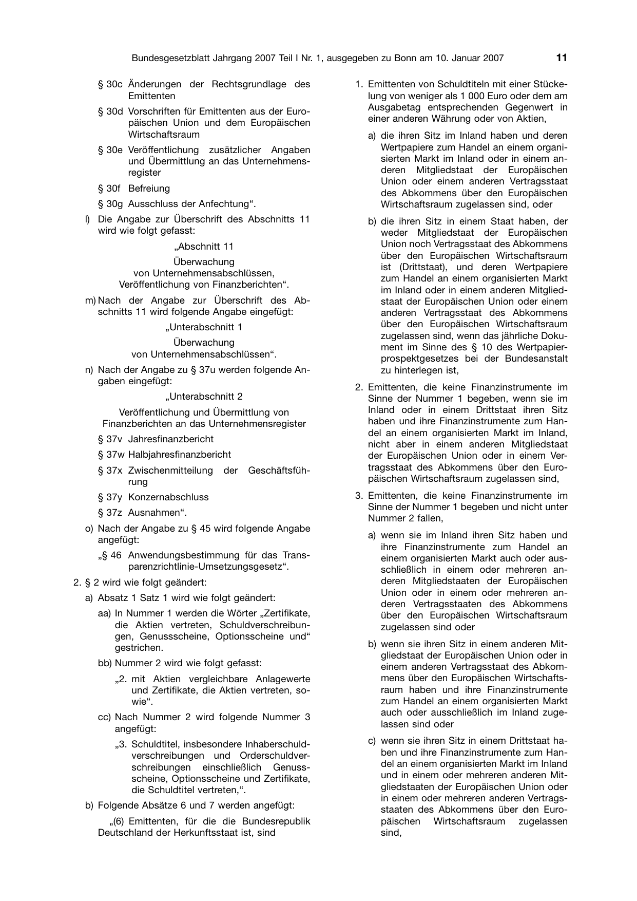 BGBl. 2007, Seite 11 — Originalseite als Abbildung