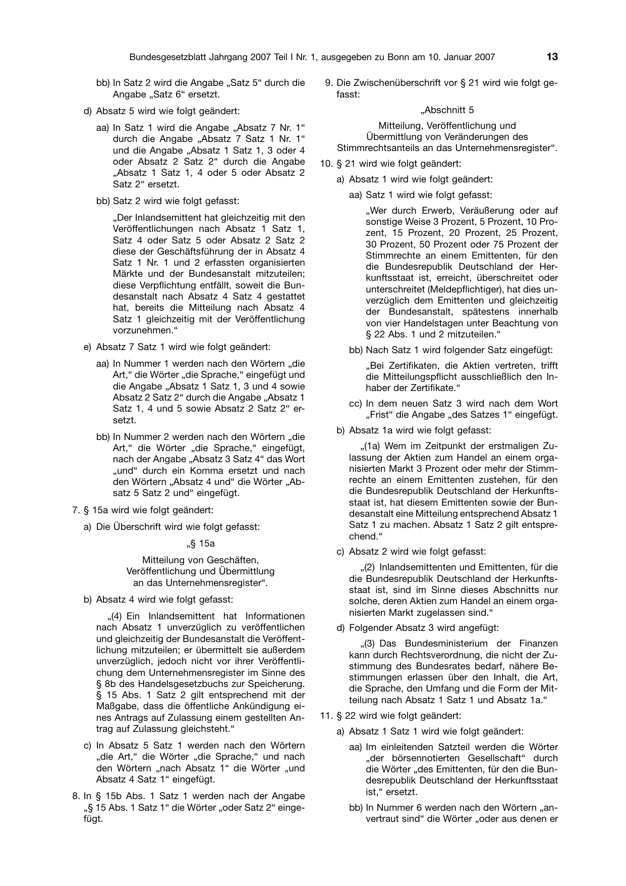 BGBl. 2007, Seite 13 — Originalseite als Abbildung