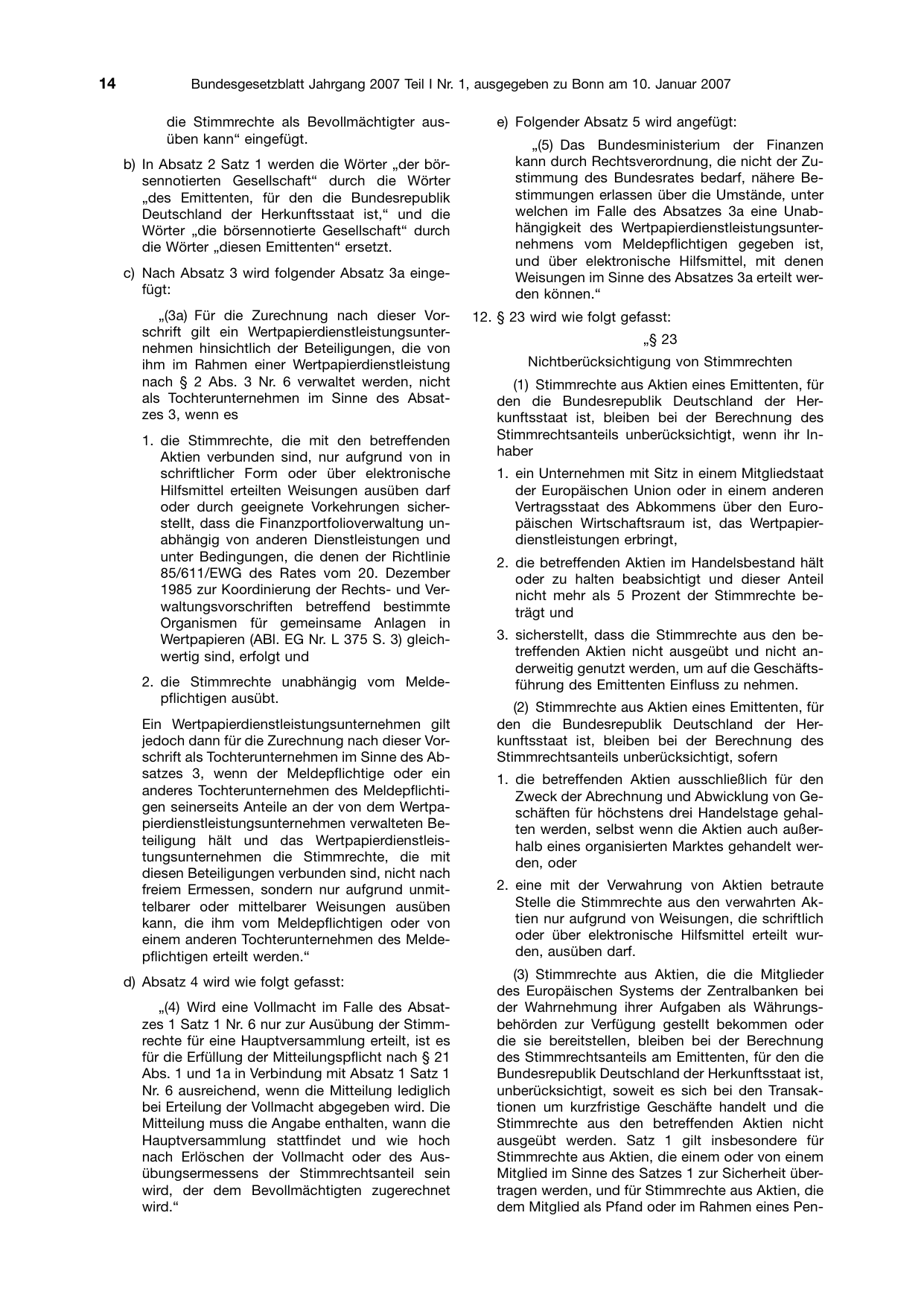 BGBl. 2007, Seite 14 — Originalseite als Abbildung