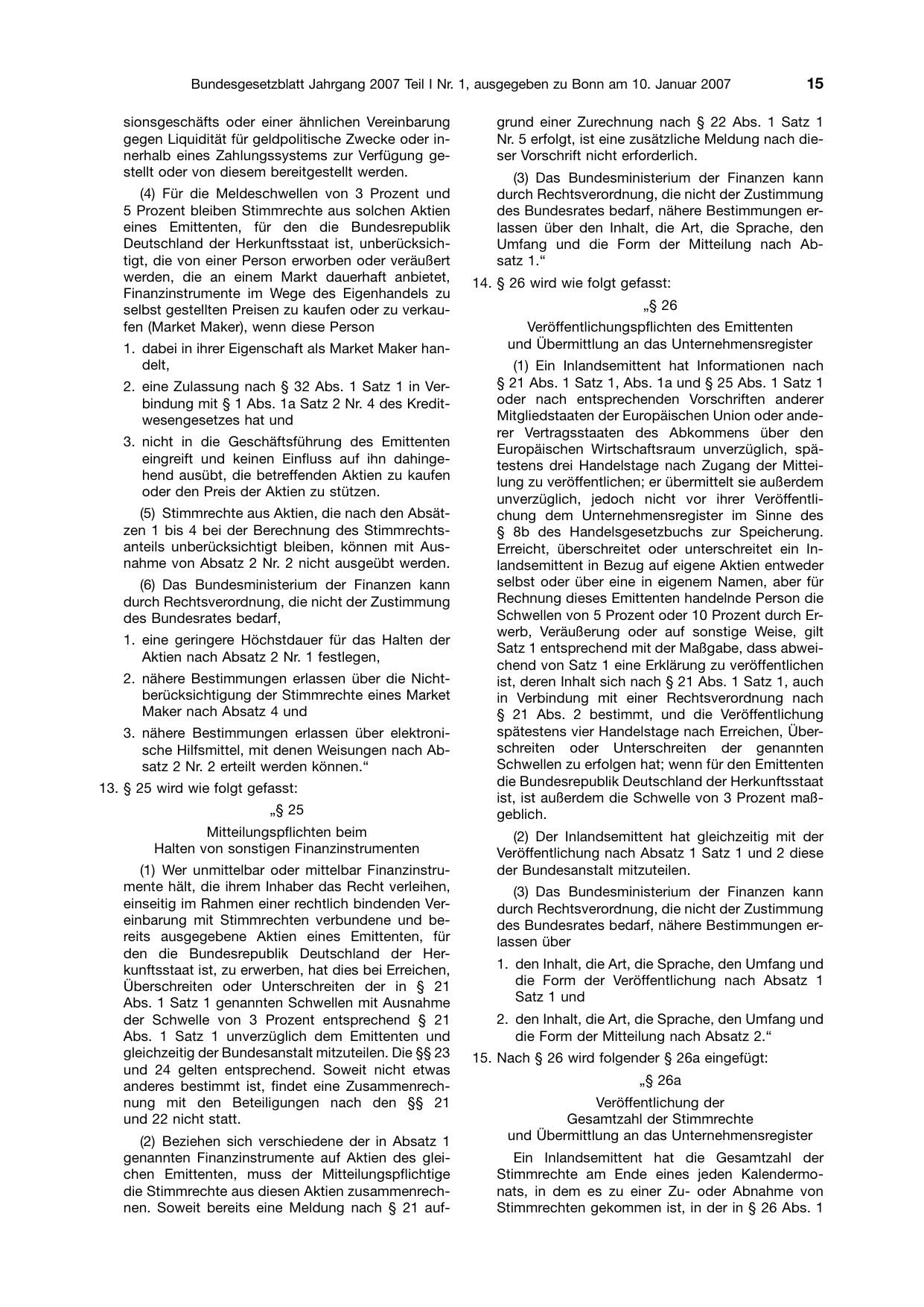 BGBl. 2007, Seite 15 — Originalseite als Abbildung