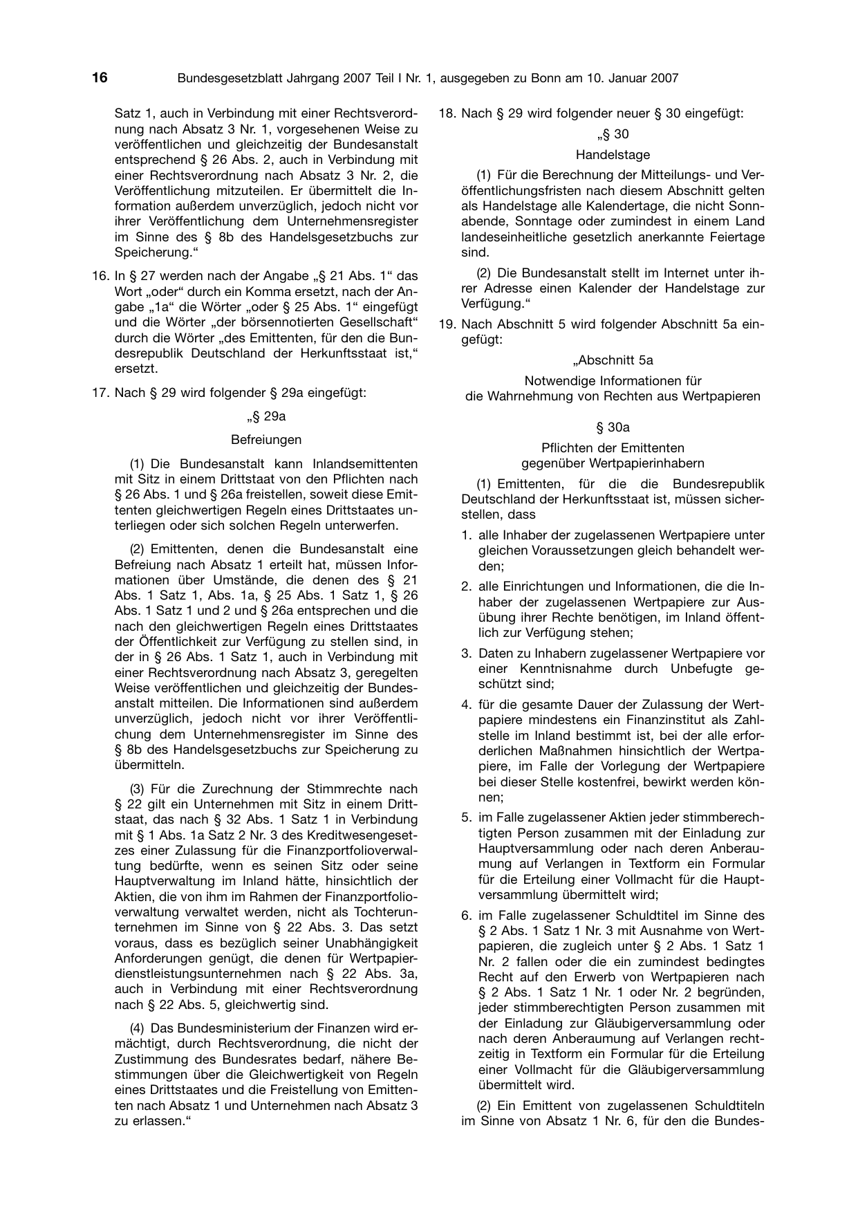 BGBl. 2007, Seite 16 — Originalseite als Abbildung