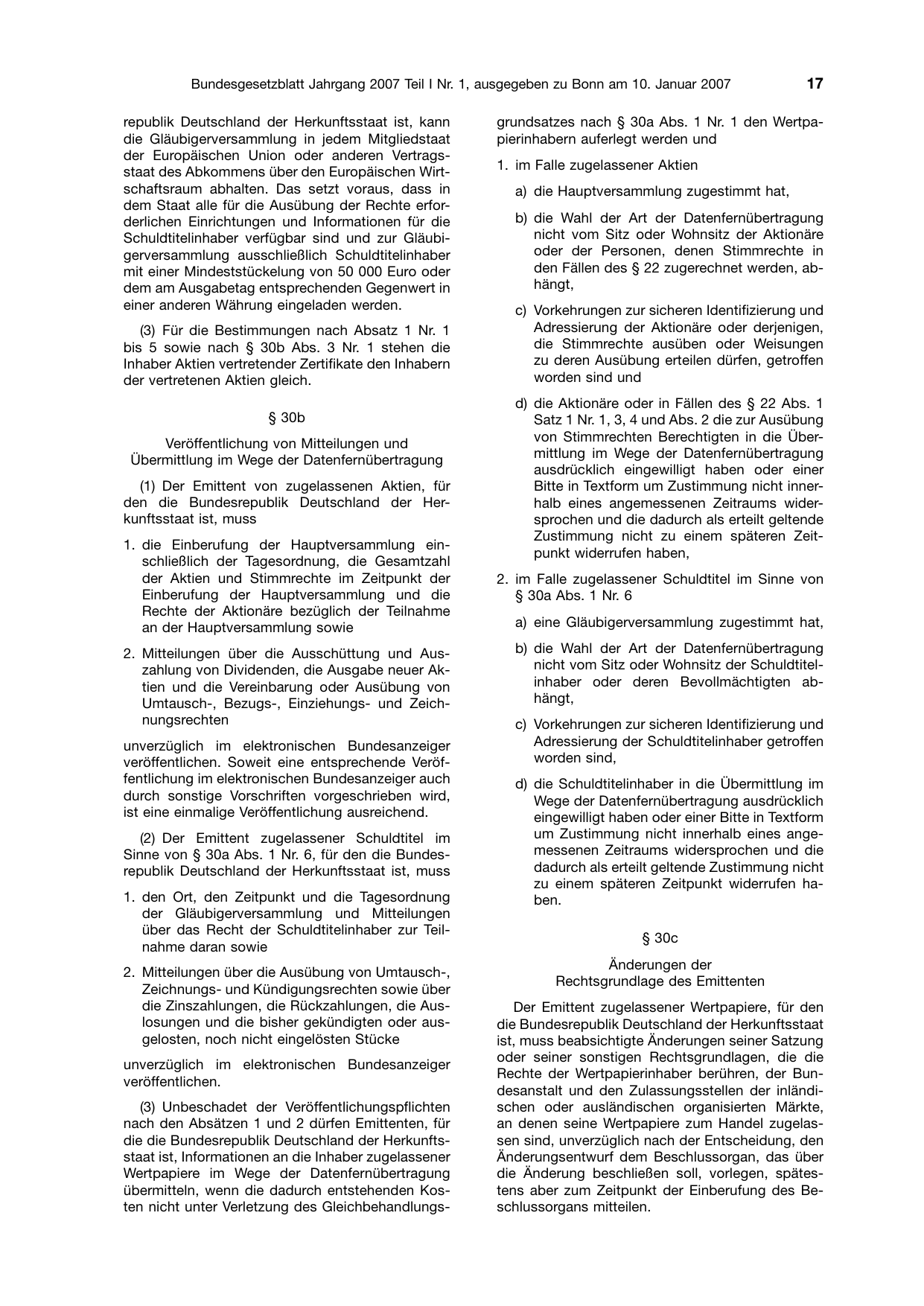 BGBl. 2007, Seite 17 — Originalseite als Abbildung