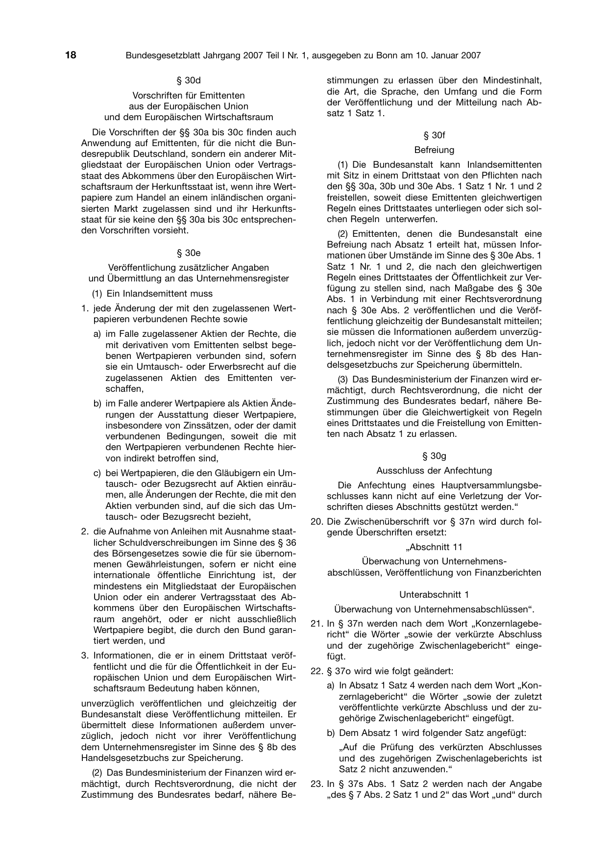 BGBl. 2007, Seite 18 — Originalseite als Abbildung