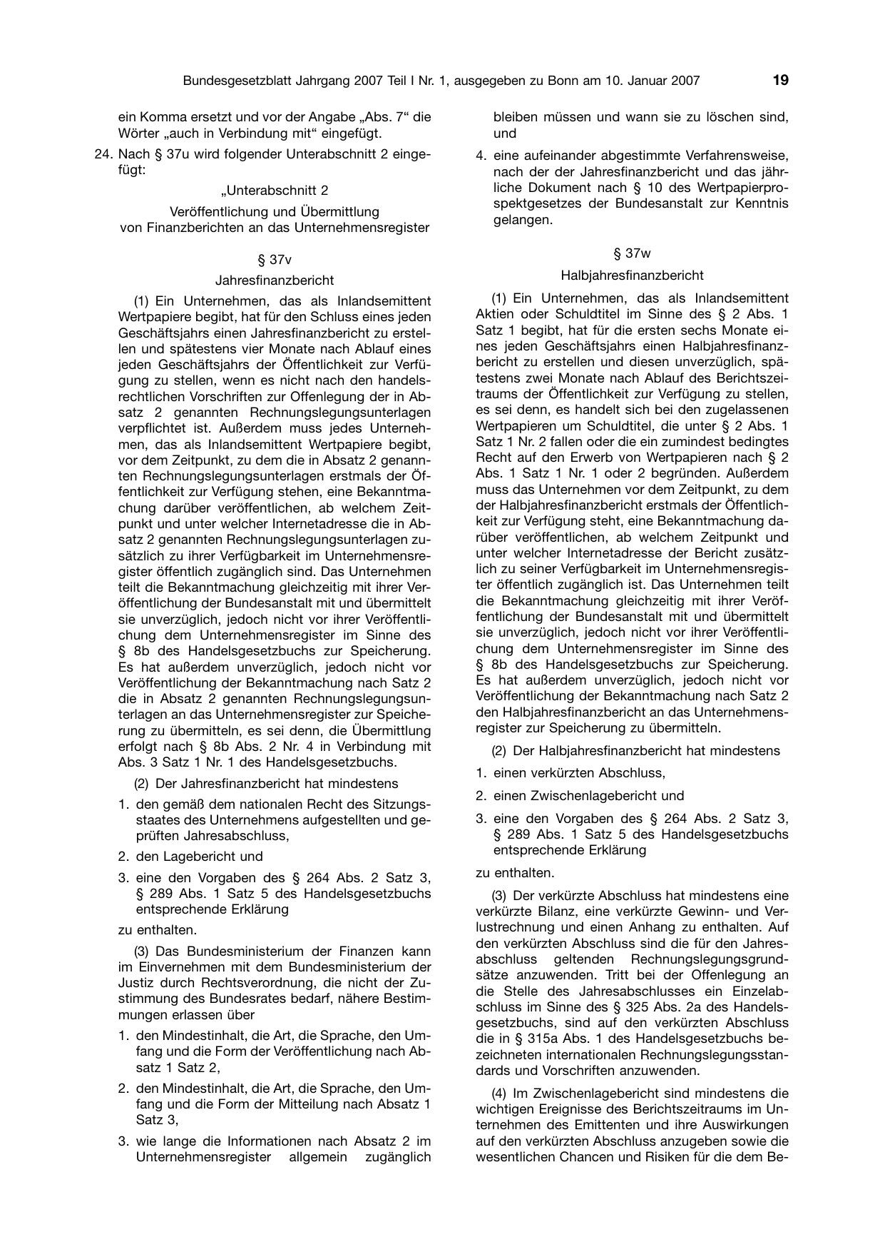 BGBl. 2007, Seite 19 — Originalseite als Abbildung
