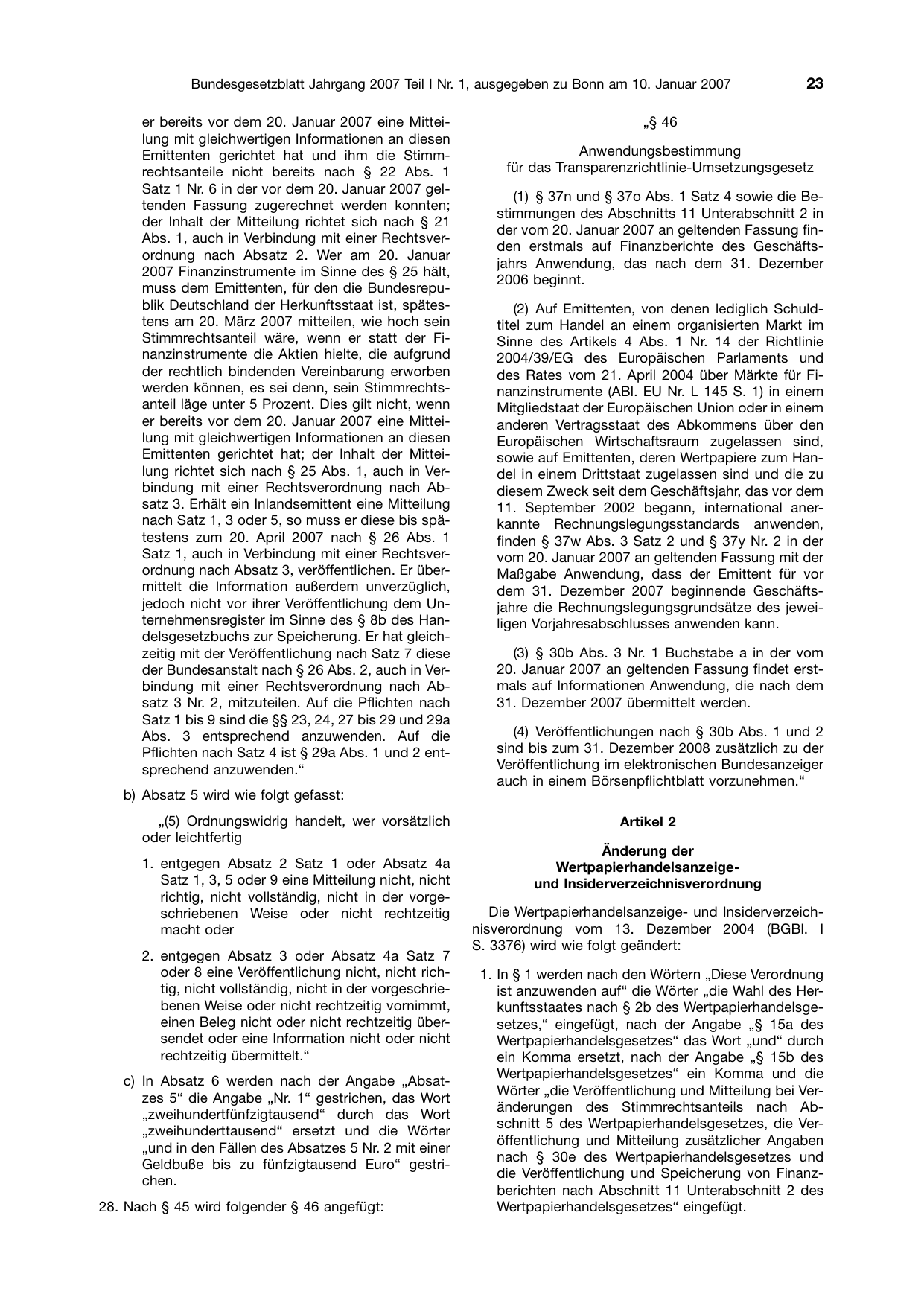 BGBl. 2007, Seite 23 — Originalseite als Abbildung