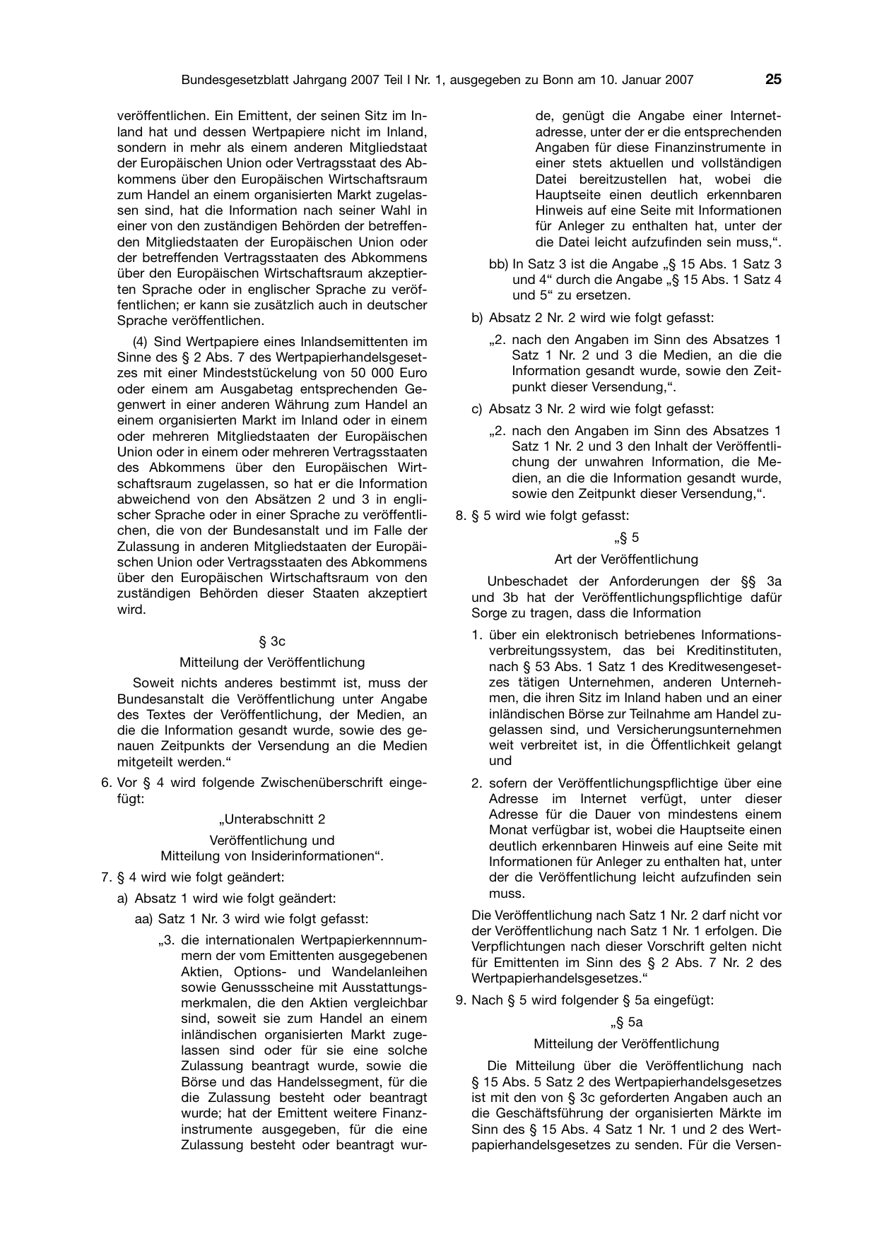 BGBl. 2007, Seite 25 — Originalseite als Abbildung
