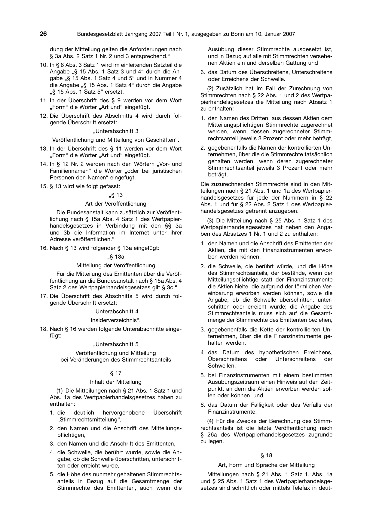 BGBl. 2007, Seite 26 — Originalseite als Abbildung