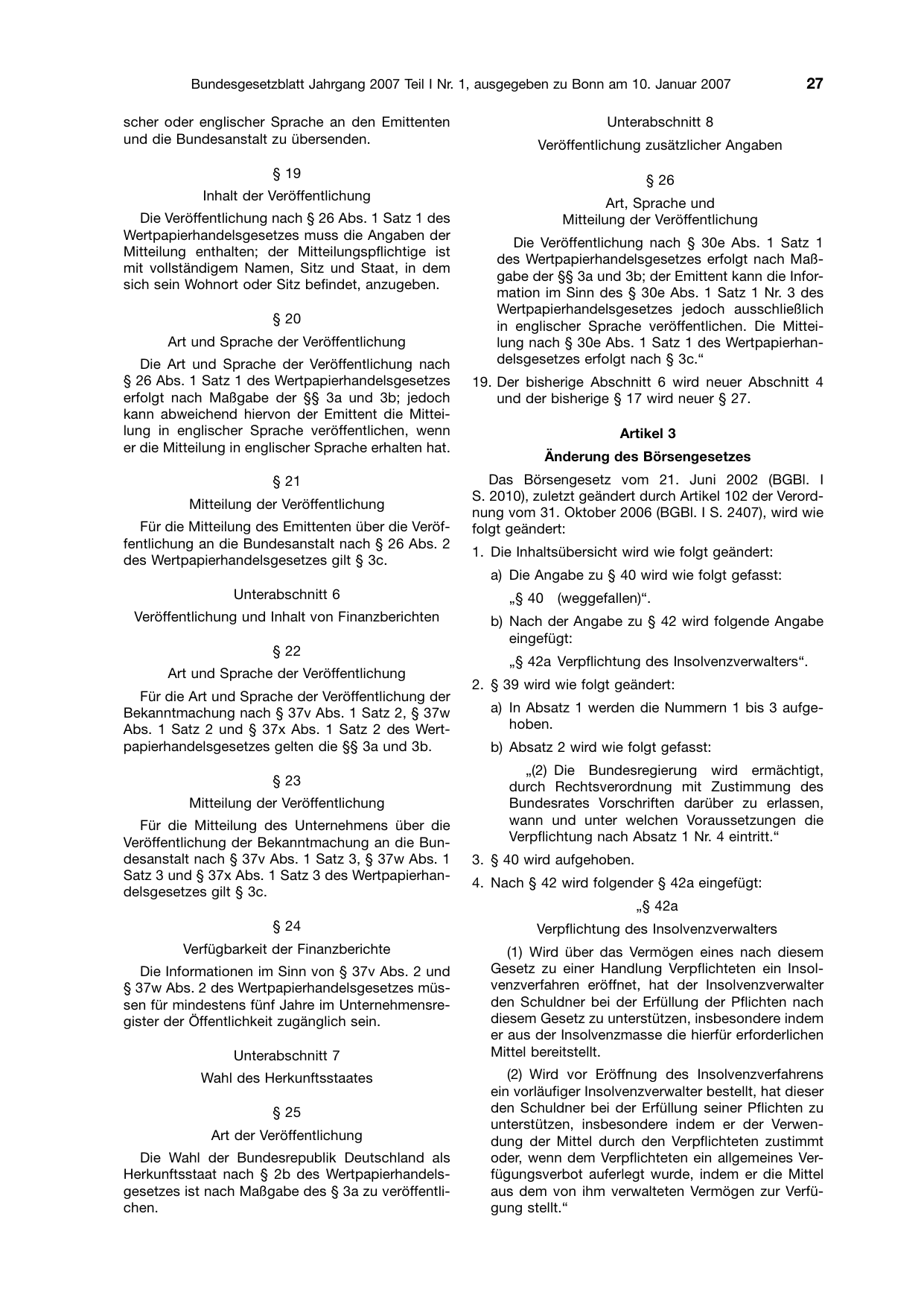 BGBl. 2007, Seite 27 — Originalseite als Abbildung