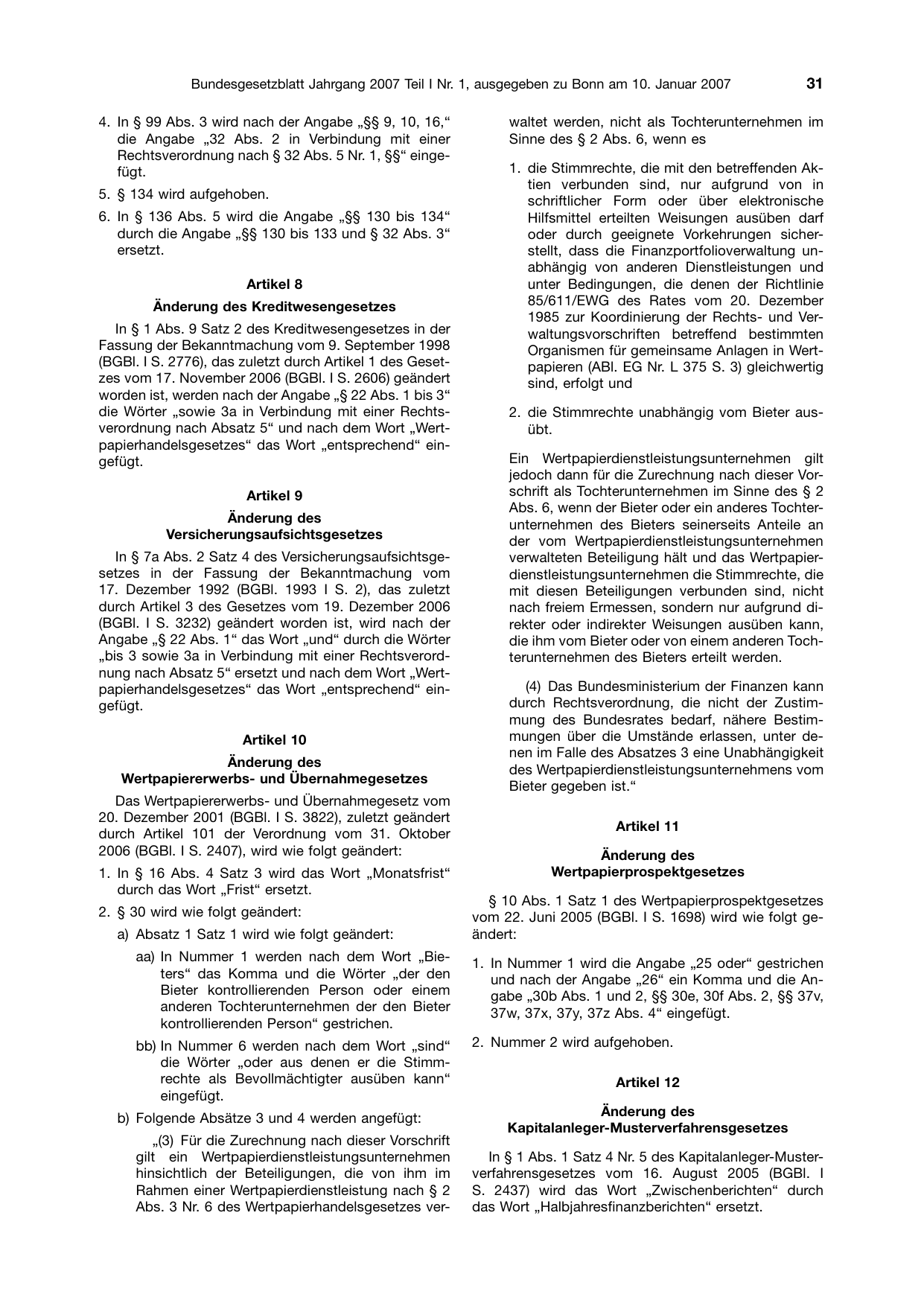 BGBl. 2007, Seite 31 — Originalseite als Abbildung