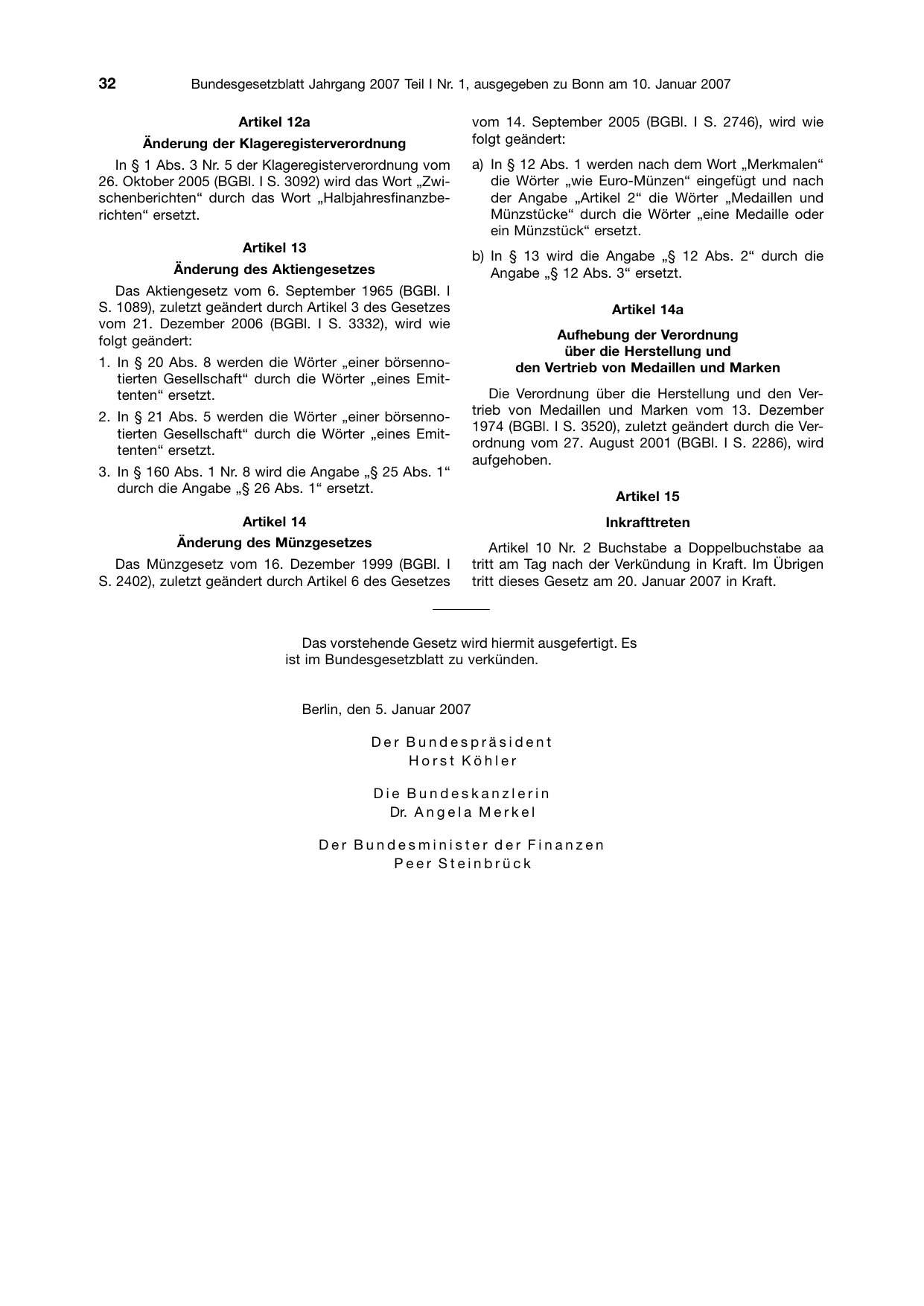 BGBl. 2007, Seite 32 — Originalseite als Abbildung