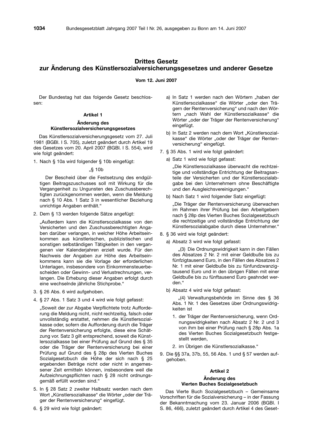 BGBl. 2007, Seite 1034 — Originalseite als Abbildung