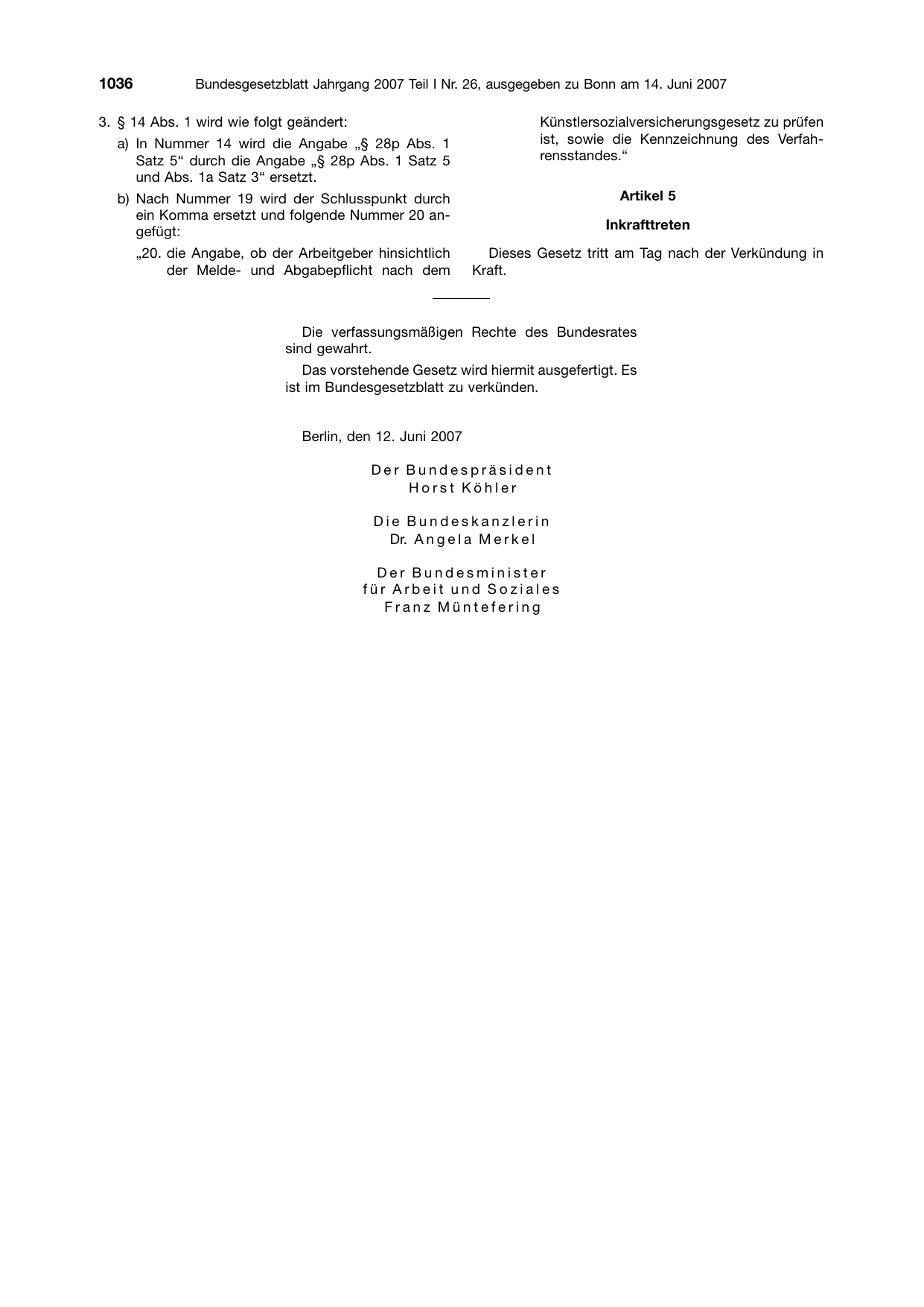 BGBl. 2007, Seite 1036 — Originalseite als Abbildung