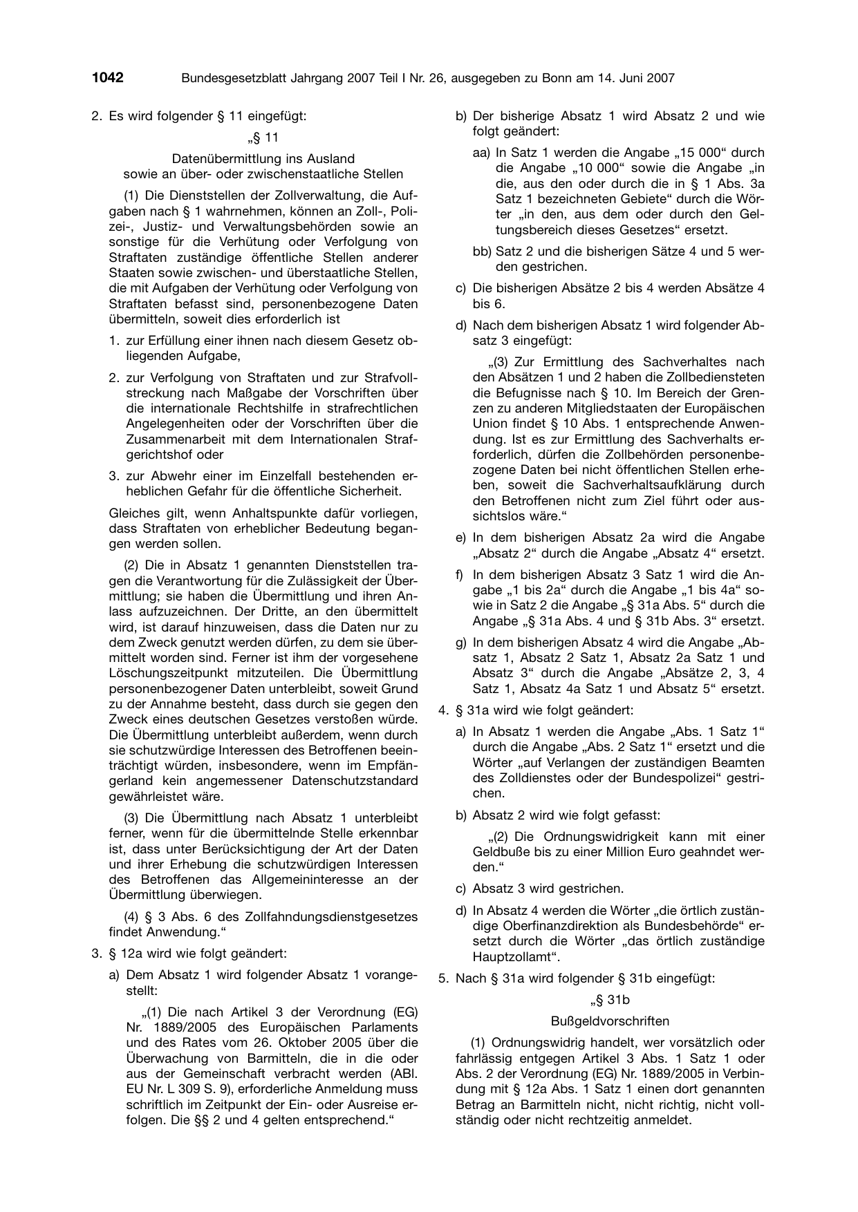 BGBl. 2007, Seite 1042 — Originalseite als Abbildung
