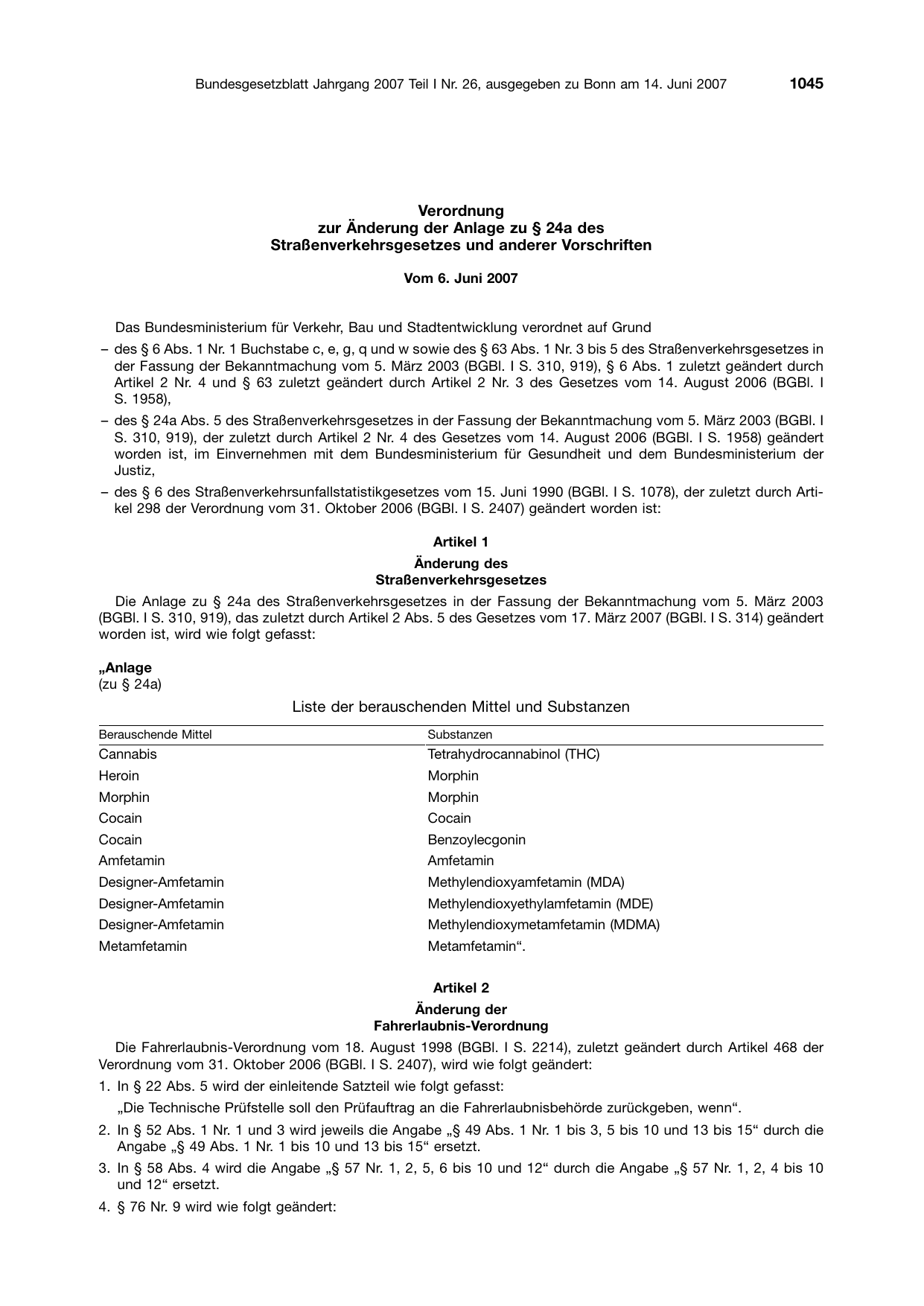 BGBl. 2007, Seite 1045 — Originalseite als Abbildung