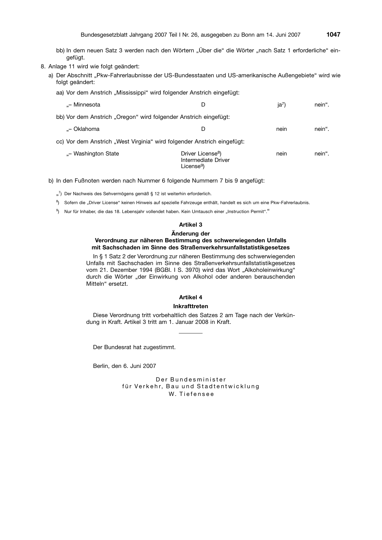 BGBl. 2007, Seite 1047 — Originalseite als Abbildung