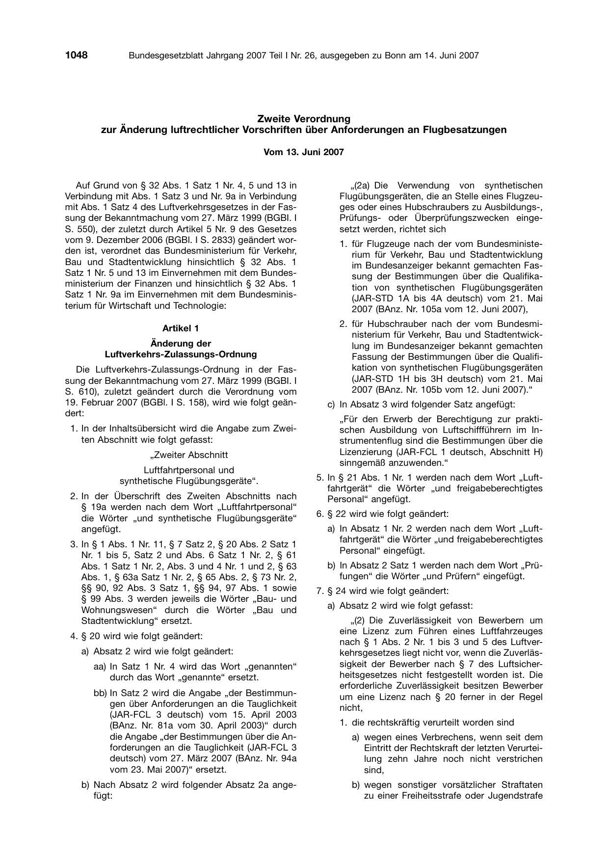 BGBl. 2007, Seite 1048 — Originalseite als Abbildung