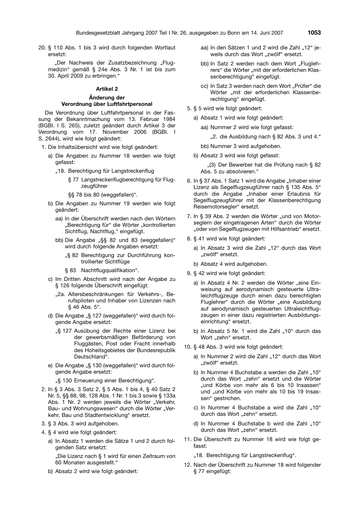 BGBl. 2007, Seite 1053 — Originalseite als Abbildung