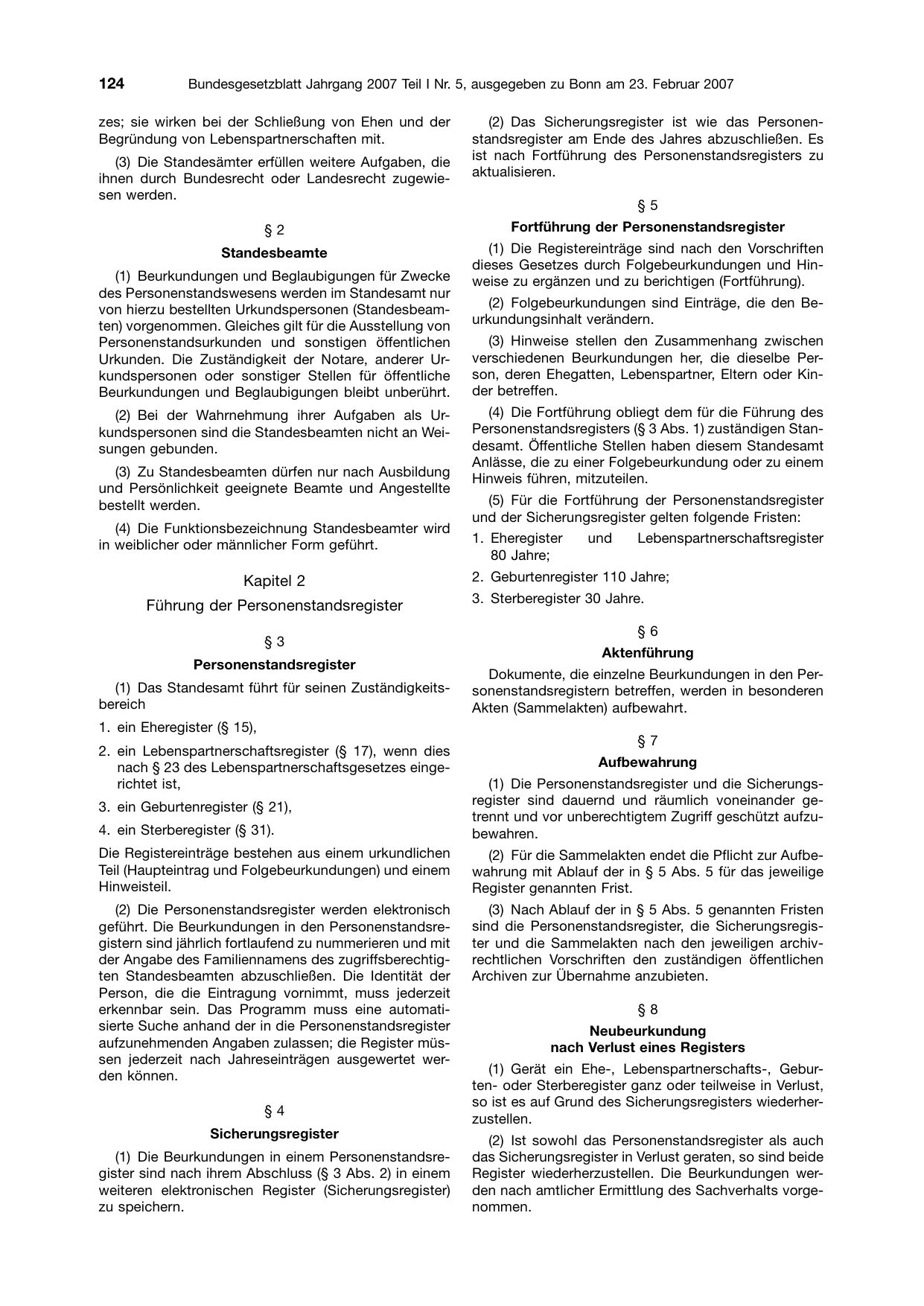 BGBl. 2007, Seite 124 — Originalseite als Abbildung