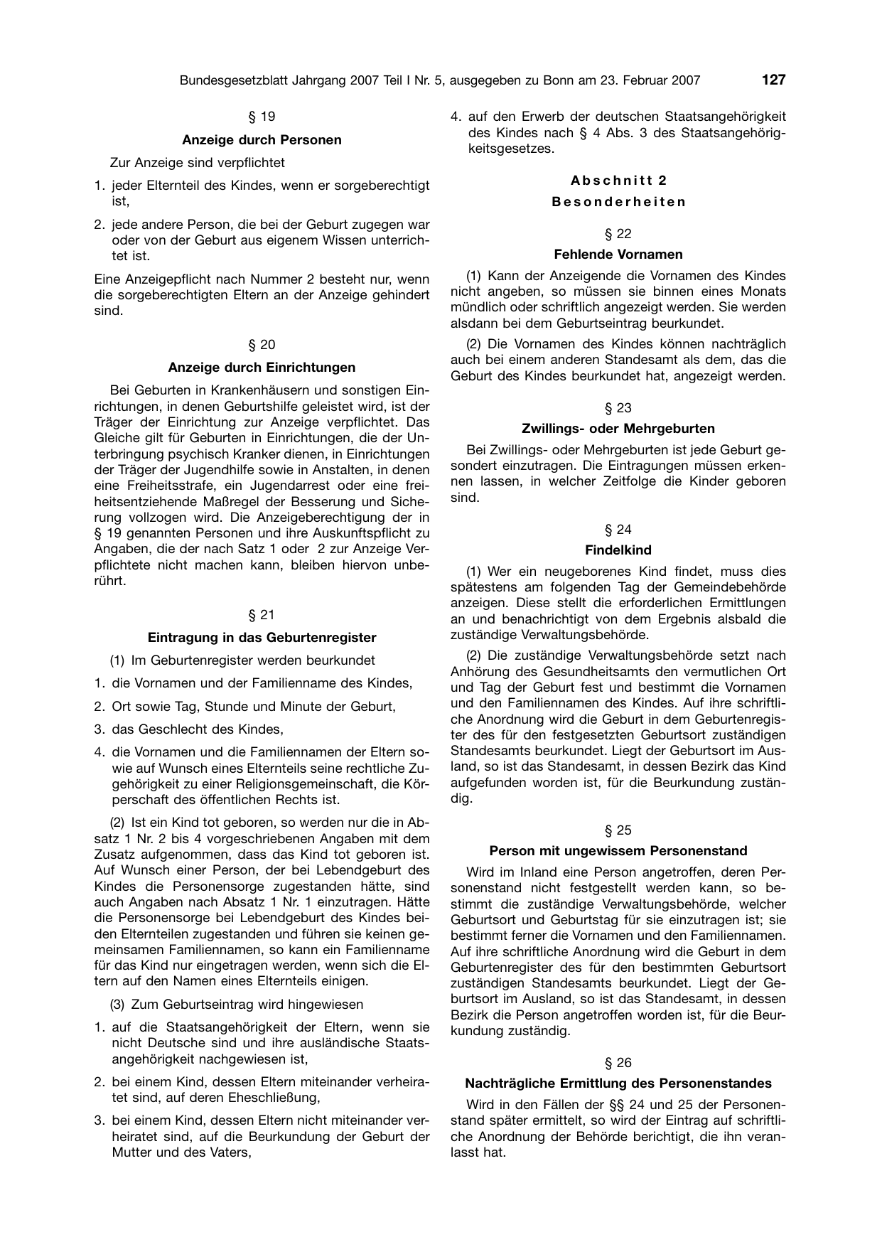 BGBl. 2007, Seite 127 — Originalseite als Abbildung