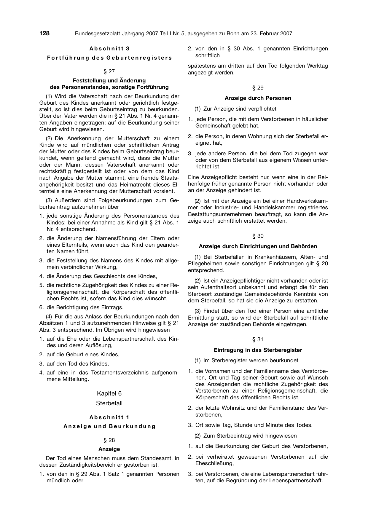 BGBl. 2007, Seite 128 — Originalseite als Abbildung