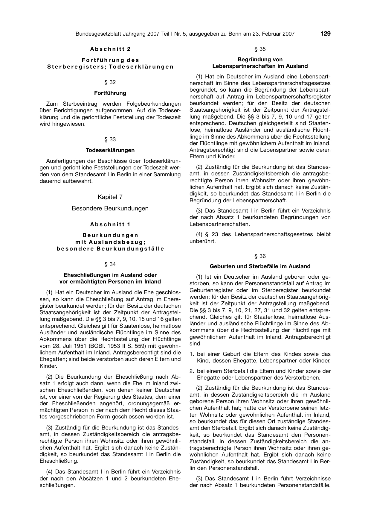 BGBl. 2007, Seite 129 — Originalseite als Abbildung