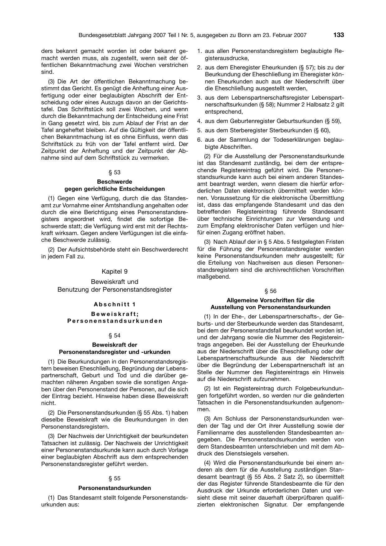 BGBl. 2007, Seite 133 — Originalseite als Abbildung