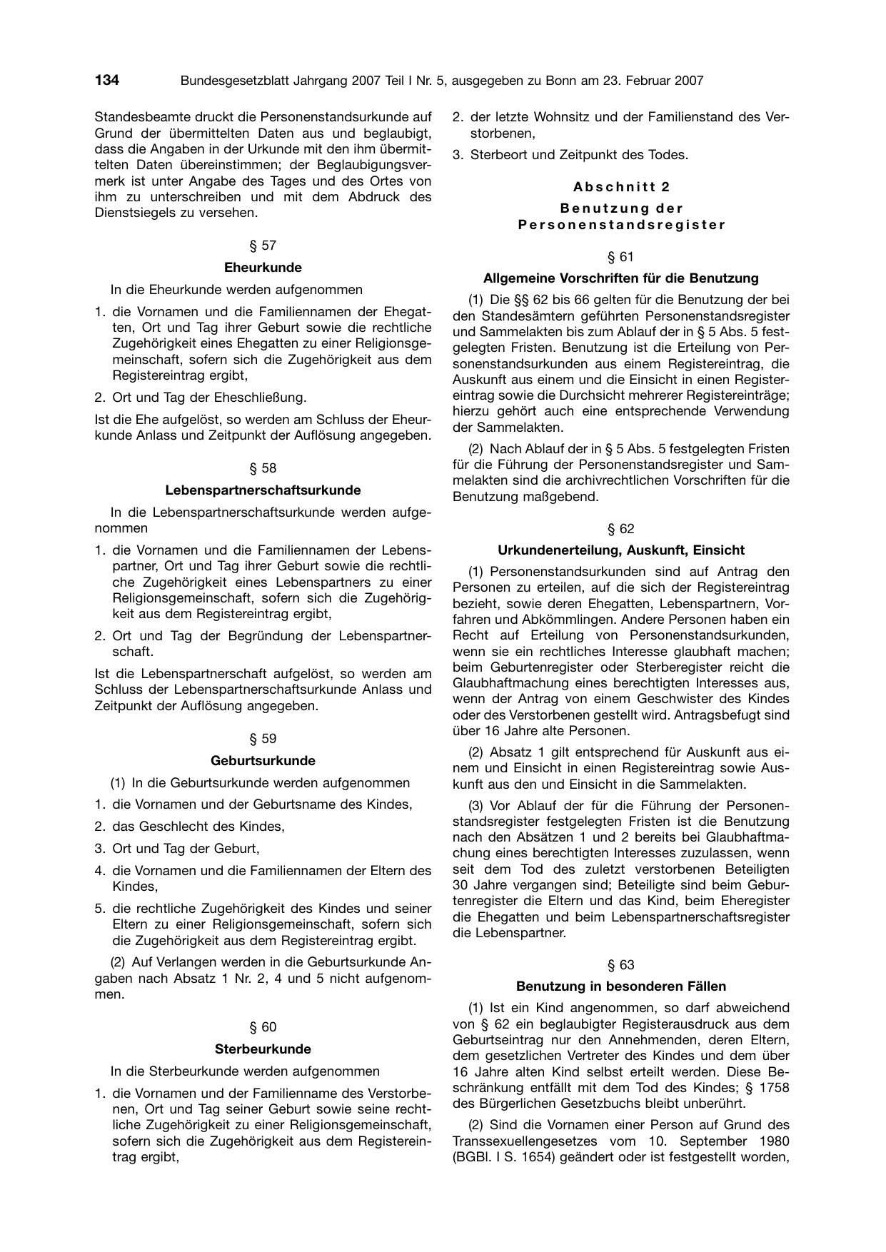 BGBl. 2007, Seite 134 — Originalseite als Abbildung