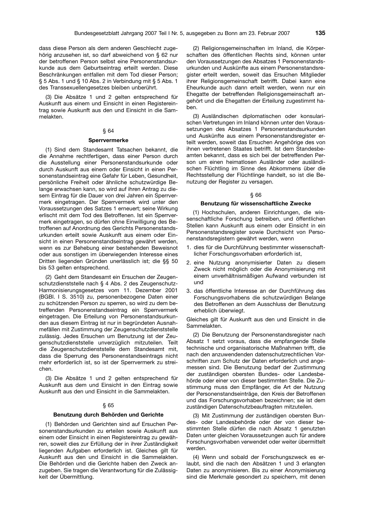 BGBl. 2007, Seite 135 — Originalseite als Abbildung