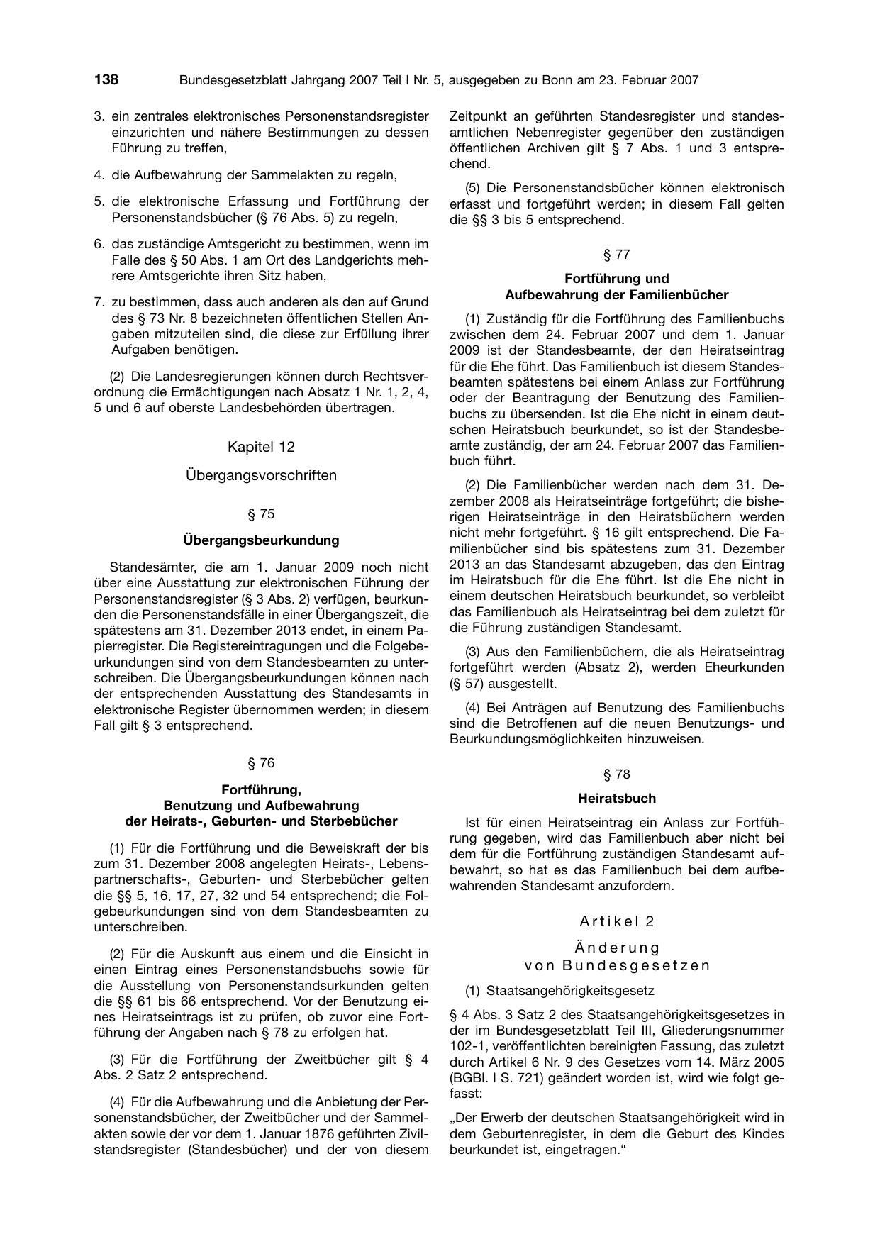 BGBl. 2007, Seite 138 — Originalseite als Abbildung