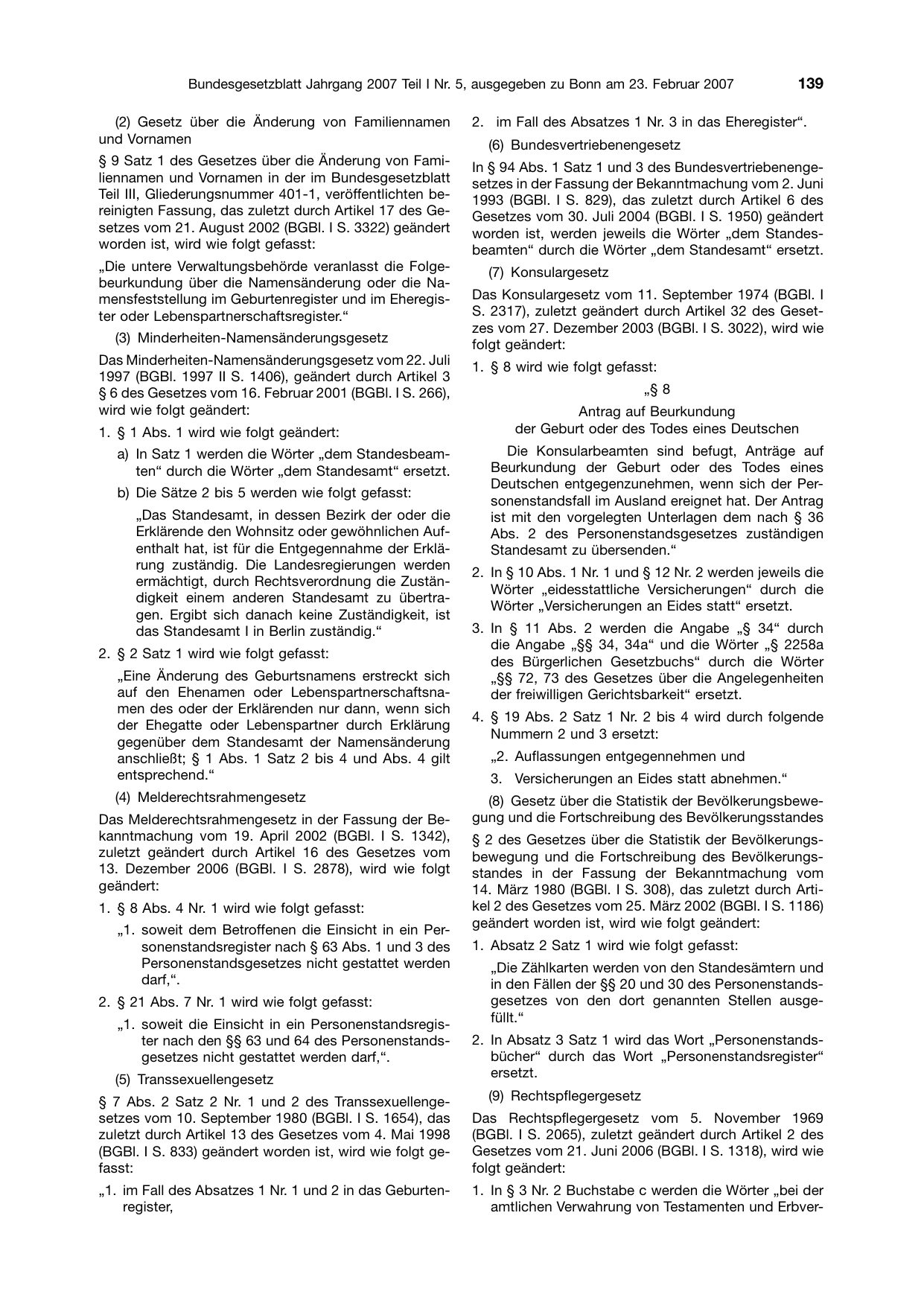 BGBl. 2007, Seite 139 — Originalseite als Abbildung