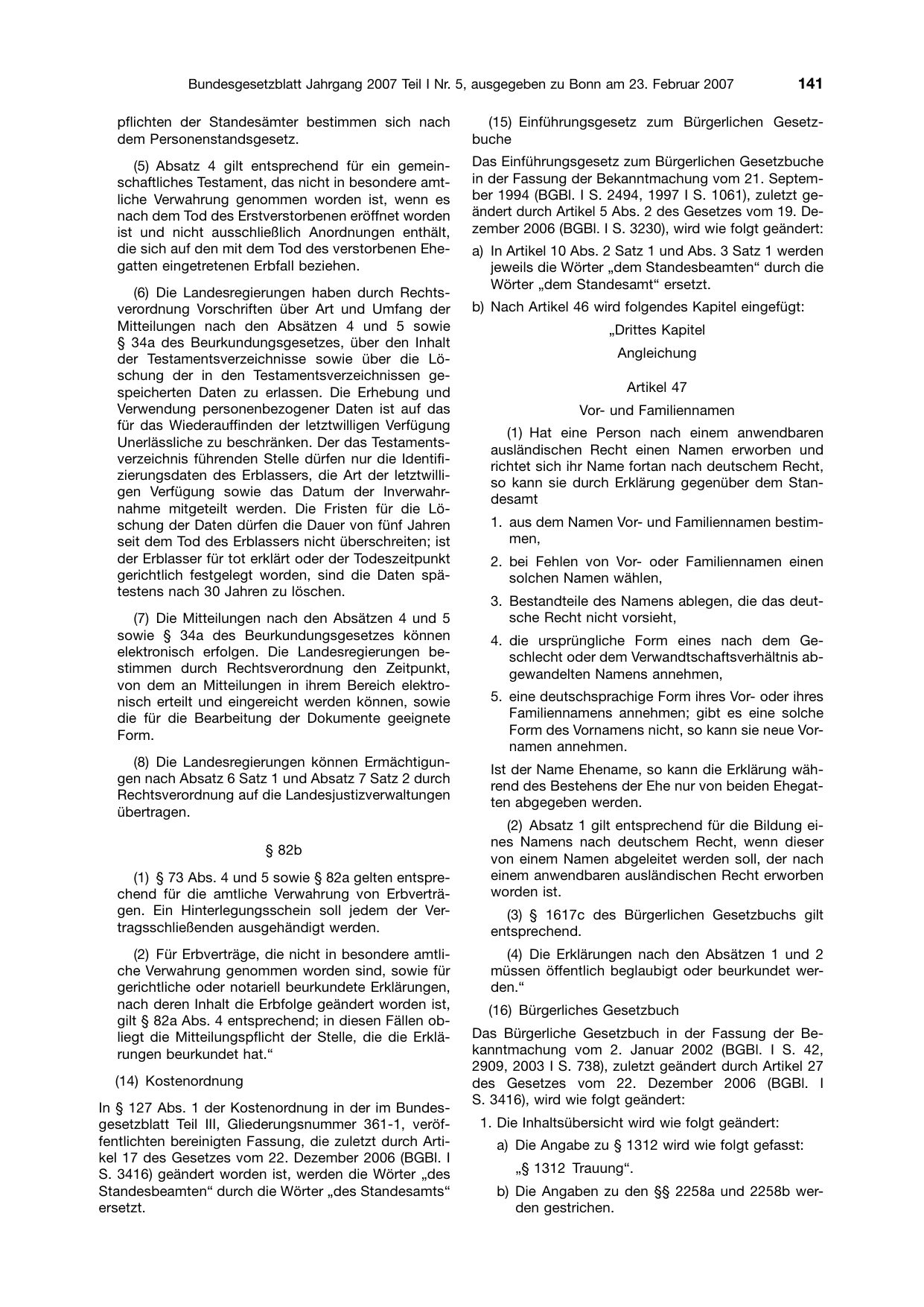 BGBl. 2007, Seite 141 — Originalseite als Abbildung