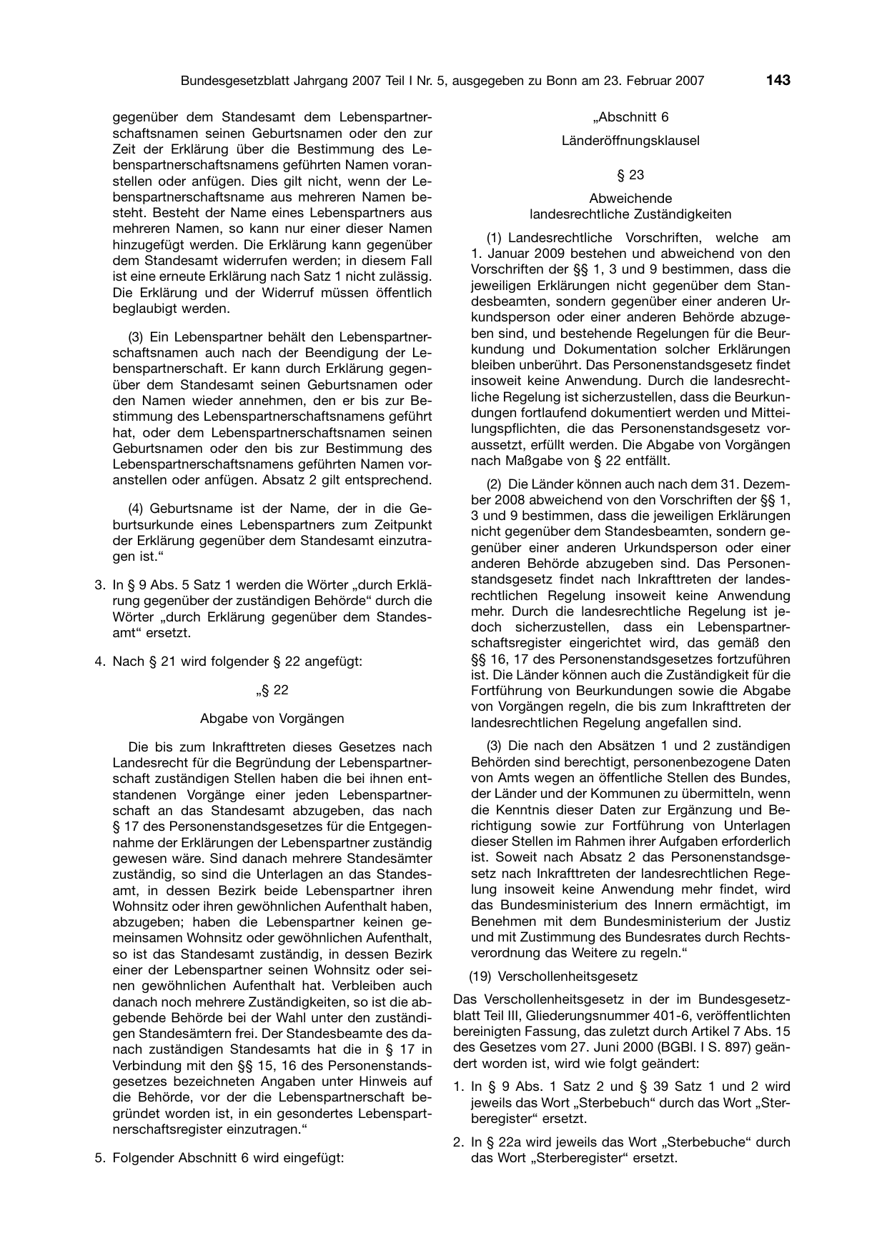 BGBl. 2007, Seite 143 — Originalseite als Abbildung