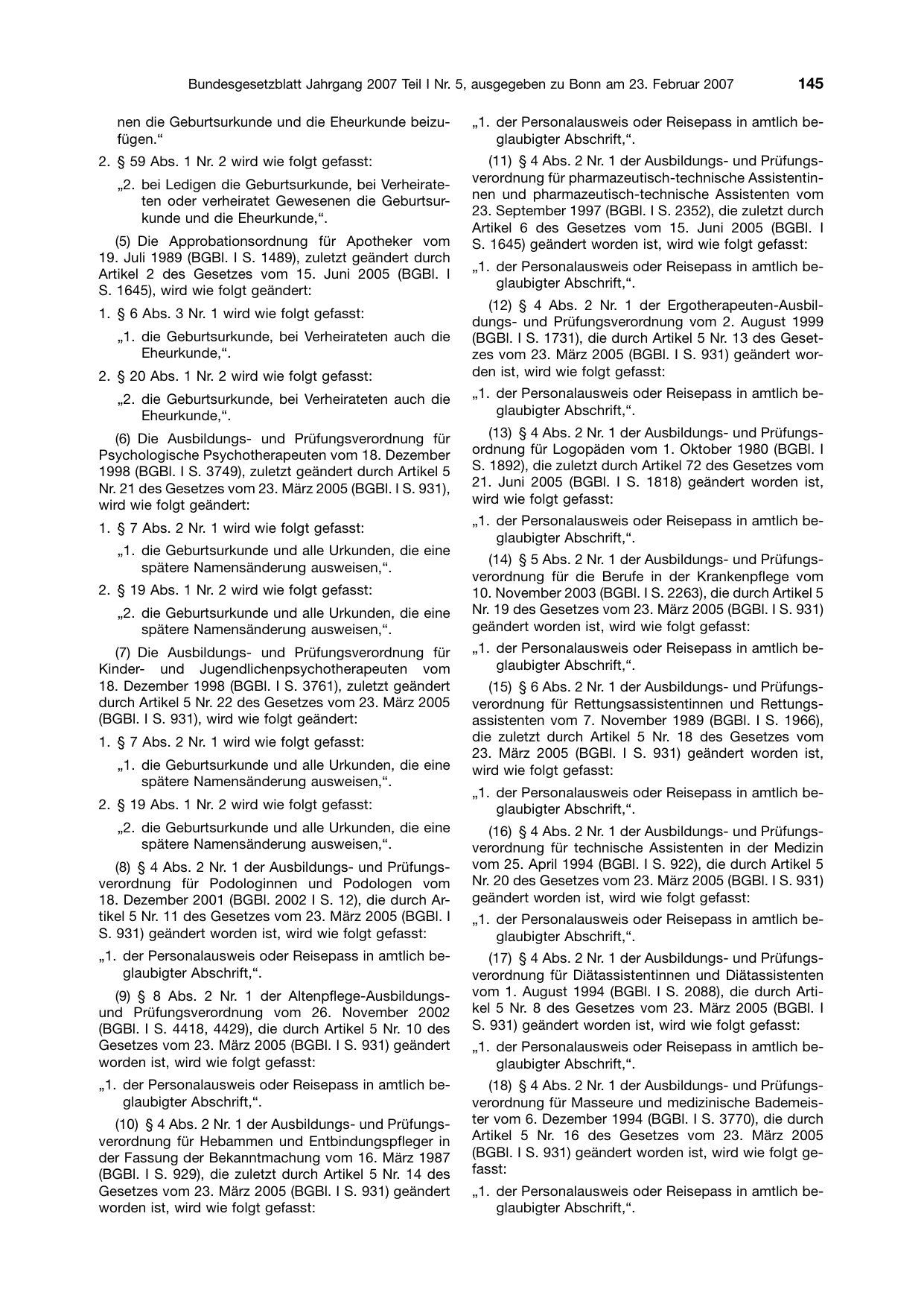 BGBl. 2007, Seite 145 — Originalseite als Abbildung