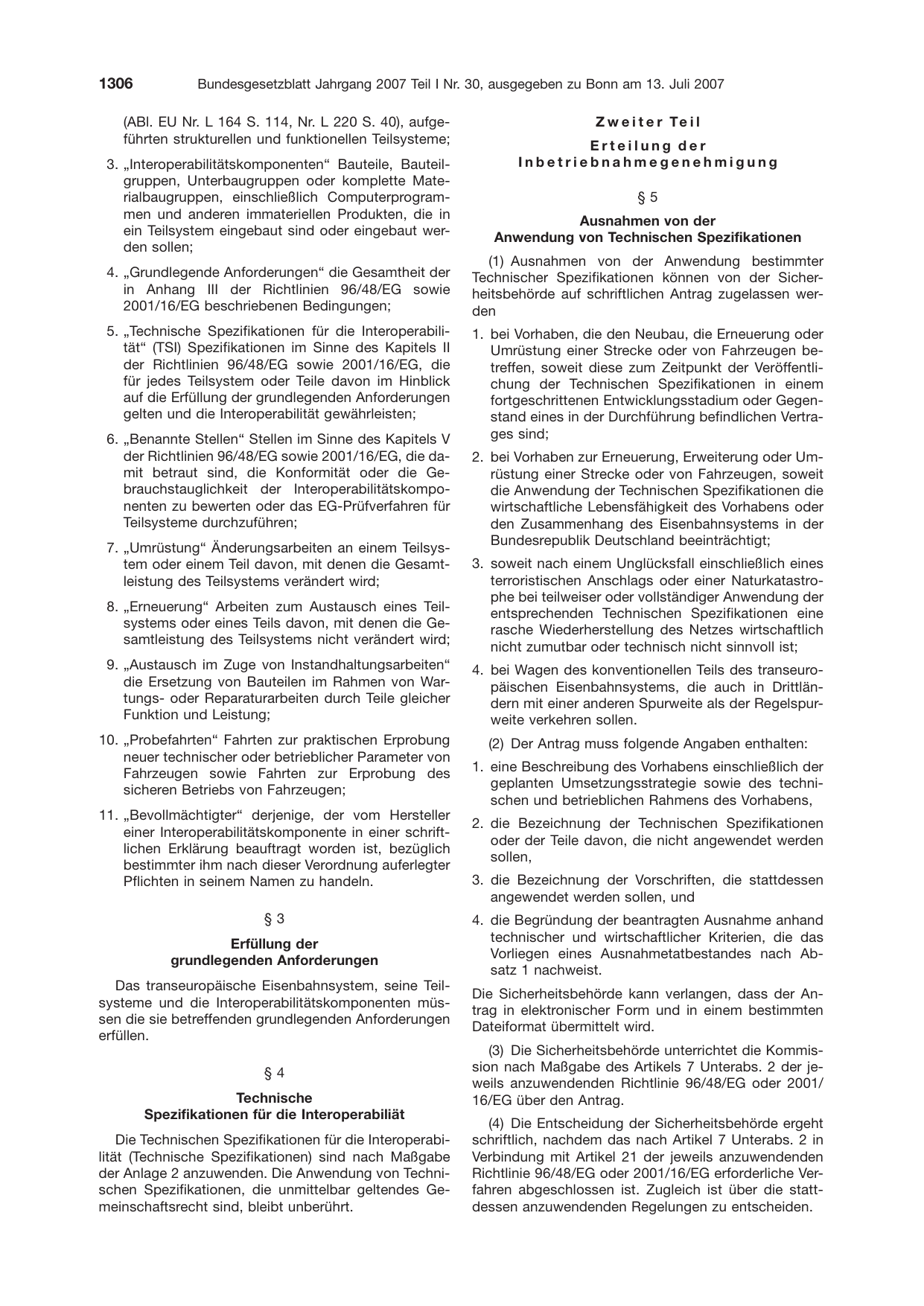 BGBl. 2007, Seite 1306 — Originalseite als Abbildung