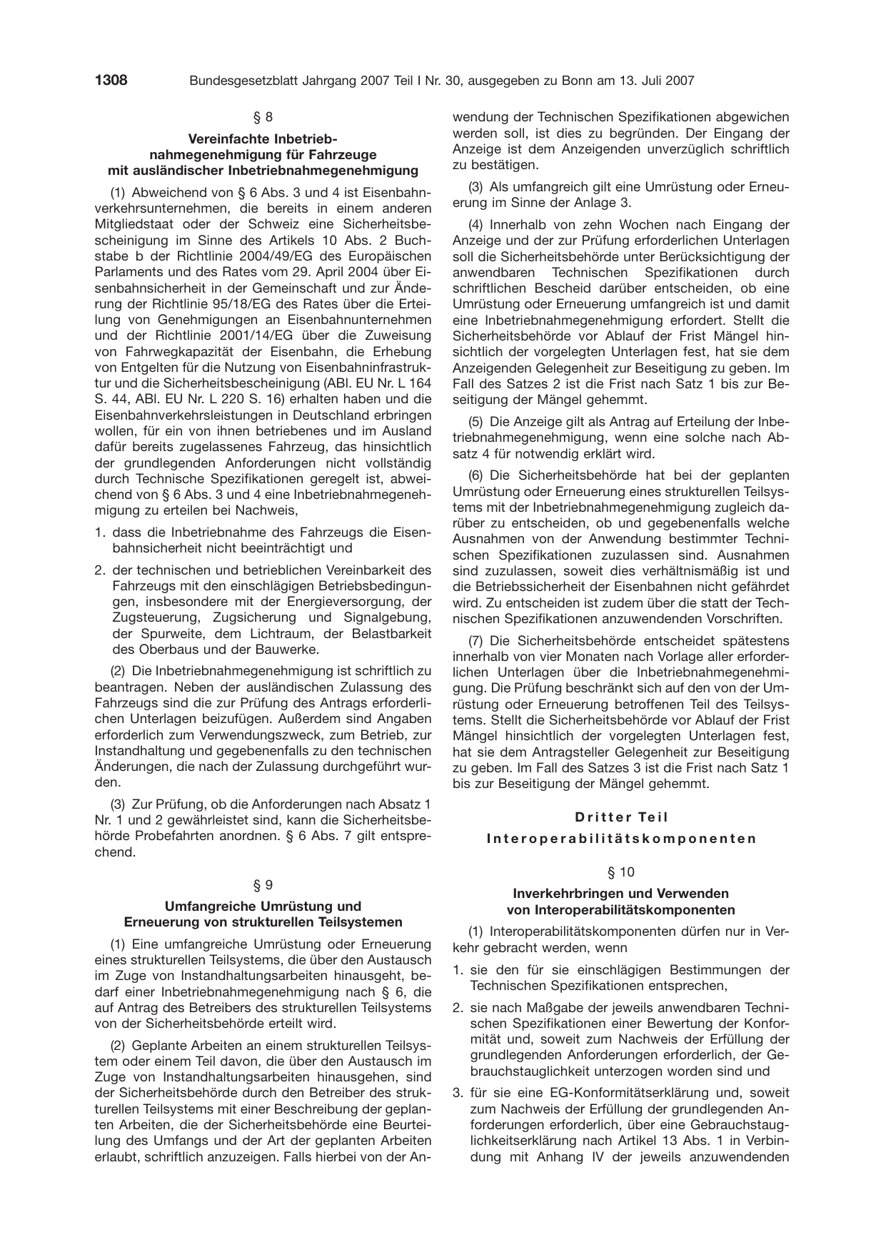 BGBl. 2007, Seite 1308 — Originalseite als Abbildung