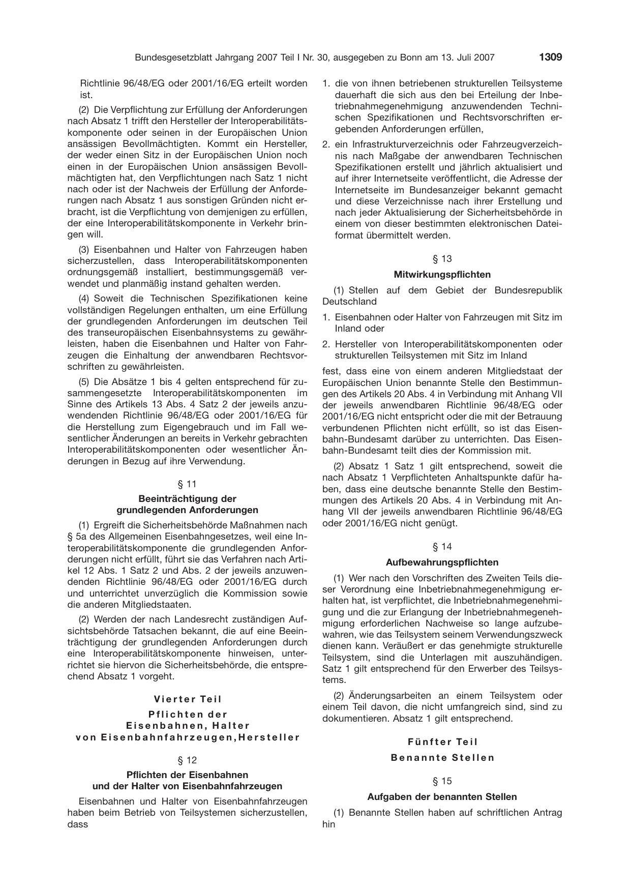 BGBl. 2007, Seite 1309 — Originalseite als Abbildung