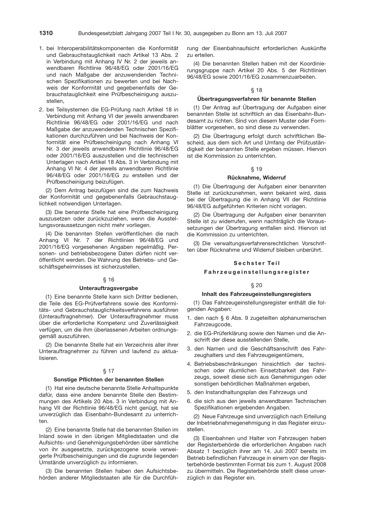 BGBl. 2007, Seite 1310 — Originalseite als Abbildung