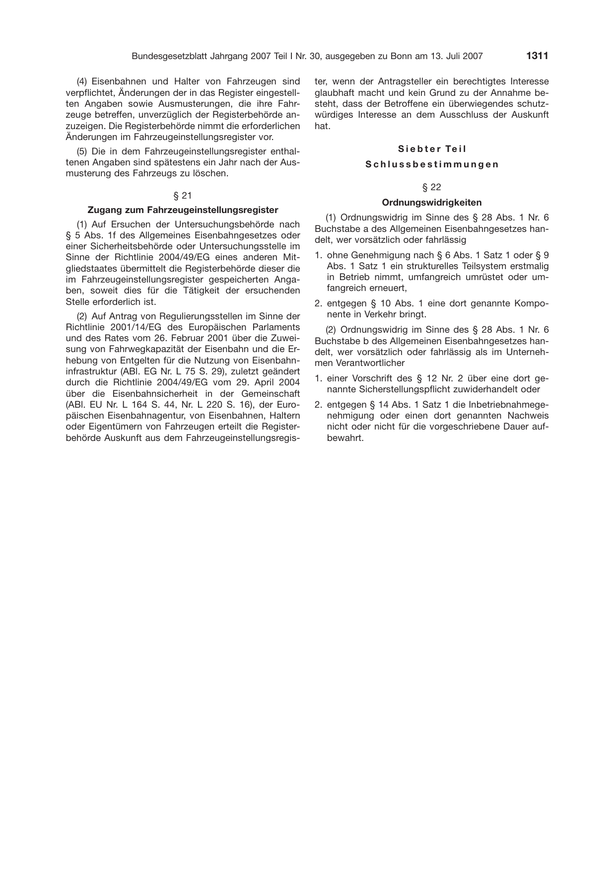 BGBl. 2007, Seite 1311 — Originalseite als Abbildung