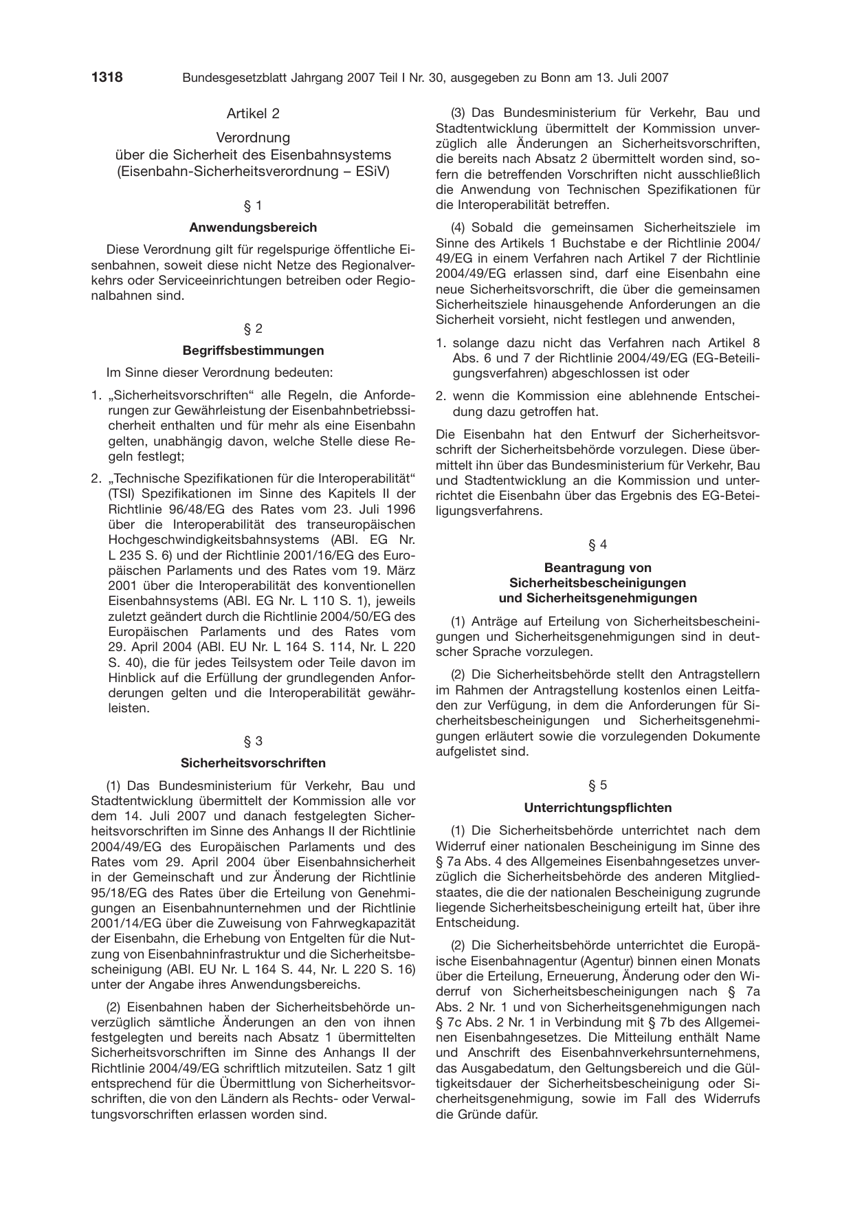 BGBl. 2007, Seite 1318 — Originalseite als Abbildung