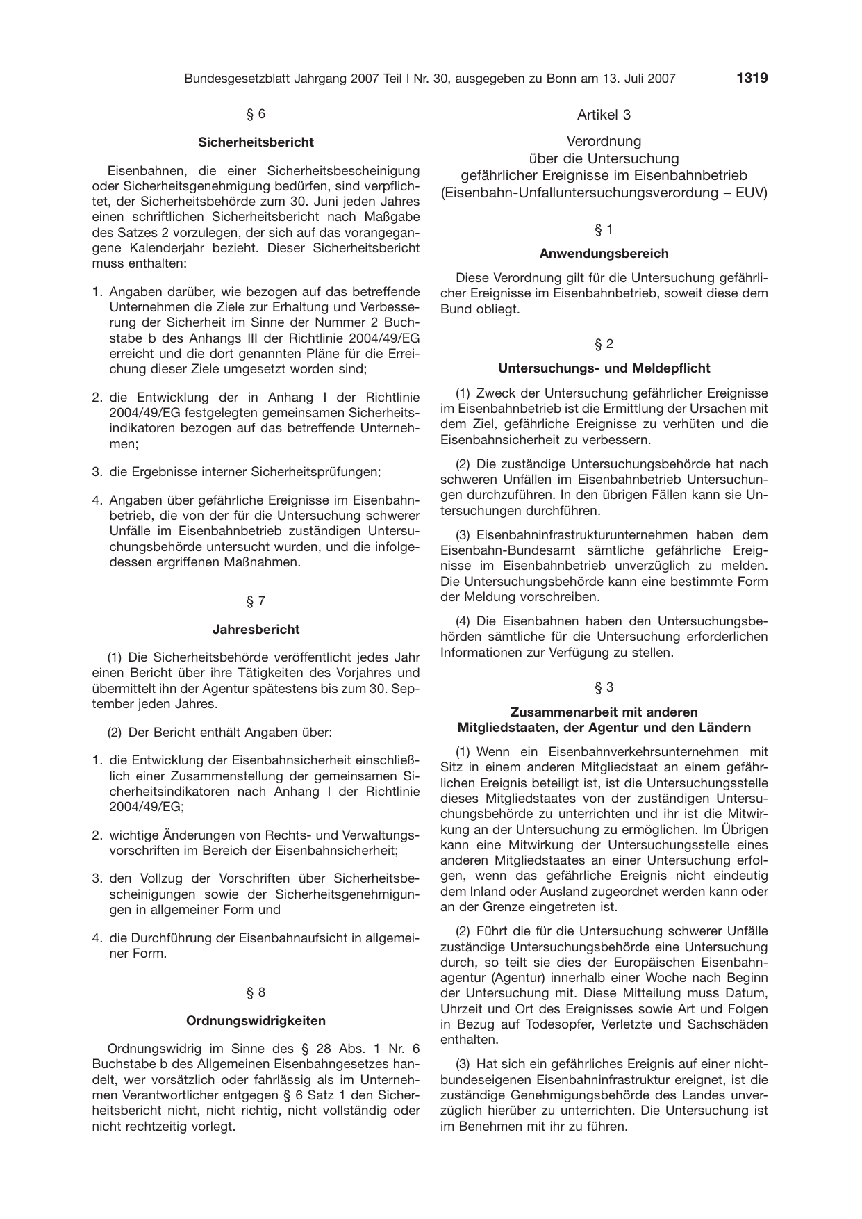 BGBl. 2007, Seite 1319 — Originalseite als Abbildung