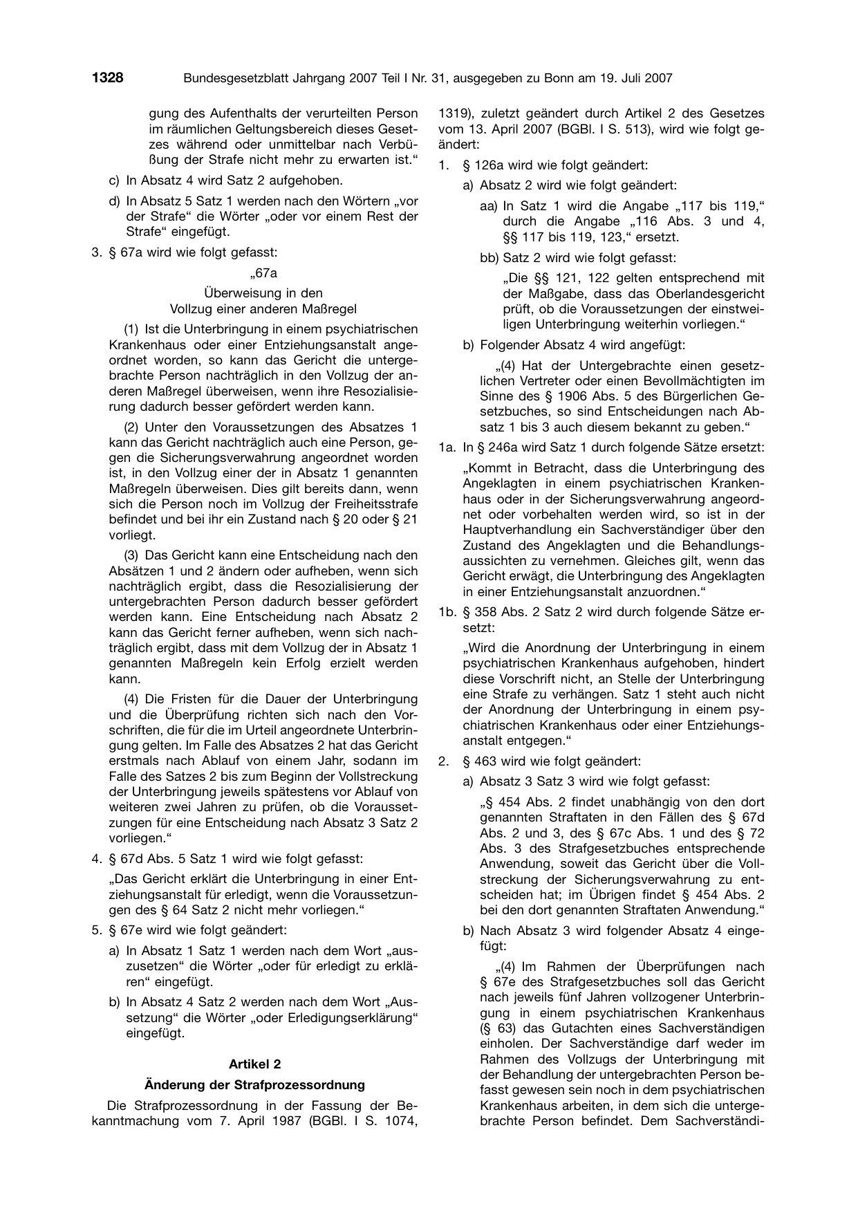 BGBl. 2007, Seite 1328 — Originalseite als Abbildung