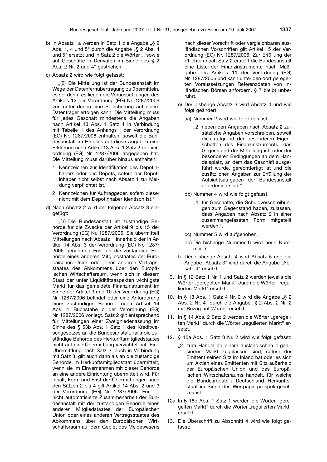 BGBl. 2007, Seite 1337 — Originalseite als Abbildung