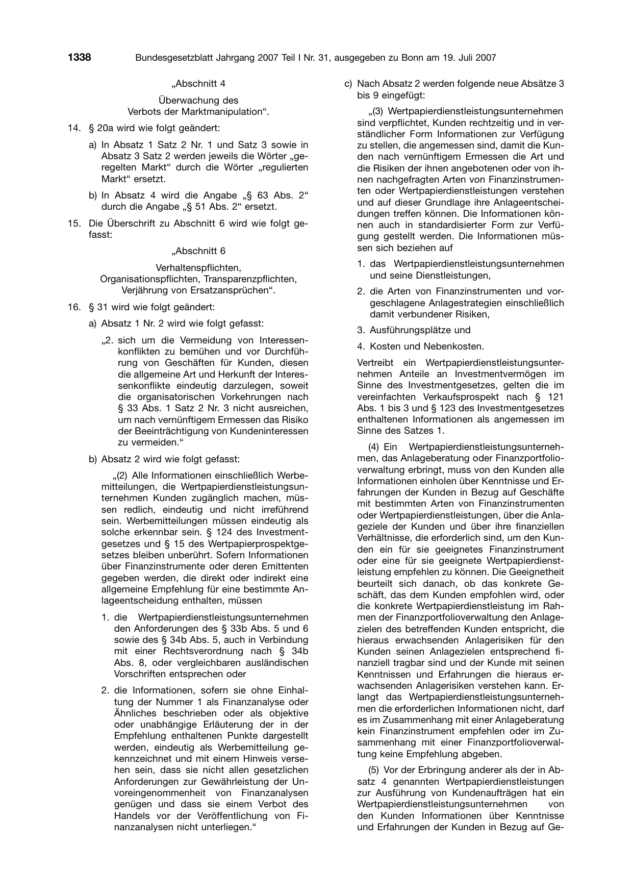 BGBl. 2007, Seite 1338 — Originalseite als Abbildung