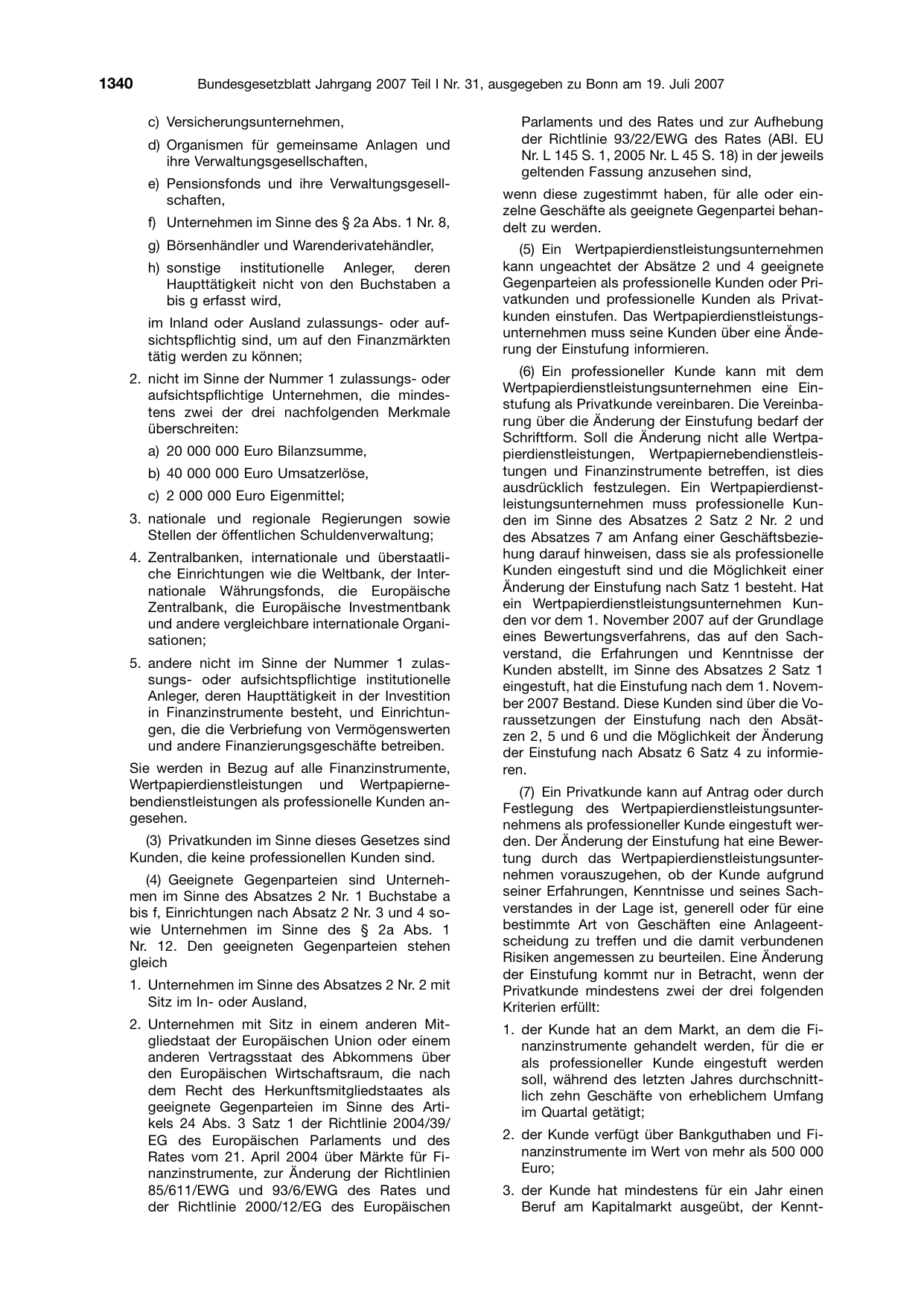BGBl. 2007, Seite 1340 — Originalseite als Abbildung