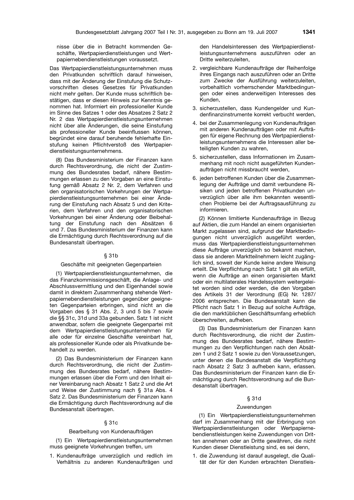 BGBl. 2007, Seite 1341 — Originalseite als Abbildung