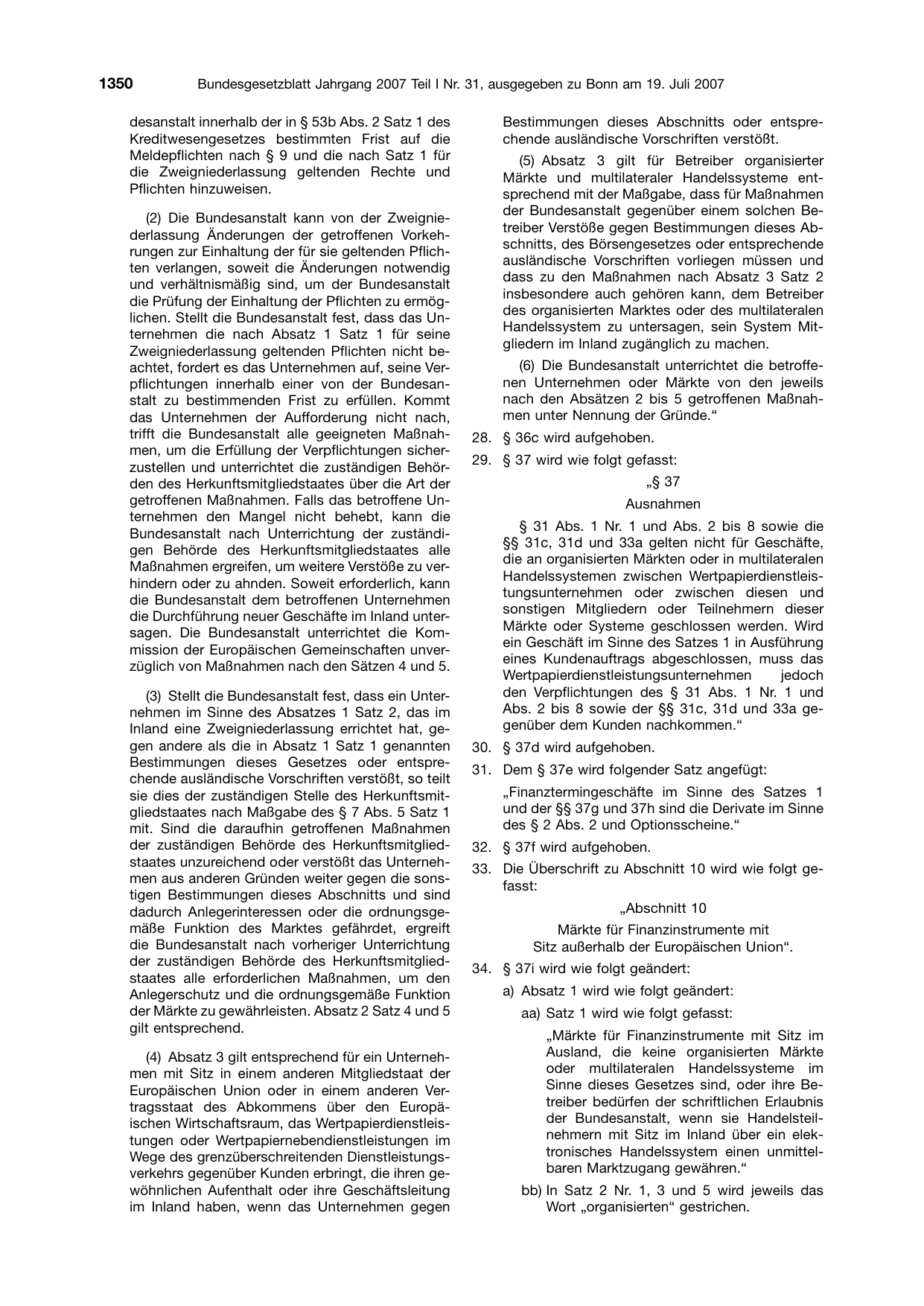 BGBl. 2007, Seite 1350 — Originalseite als Abbildung